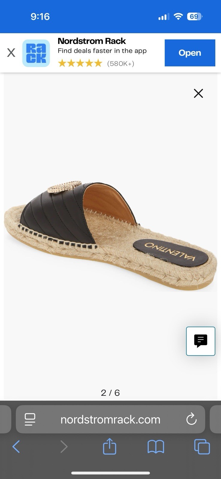 Valentino VLogo Black Leather Espadrille Slide Sandals Women’s US 7 EU 37