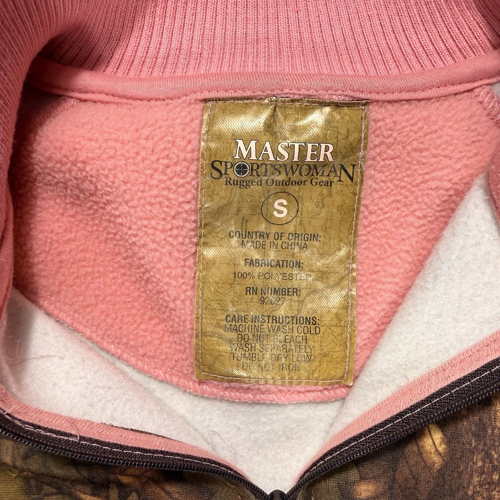 Pink Camo Women’s Fleece 1/4 Zip Small Master Sports Women