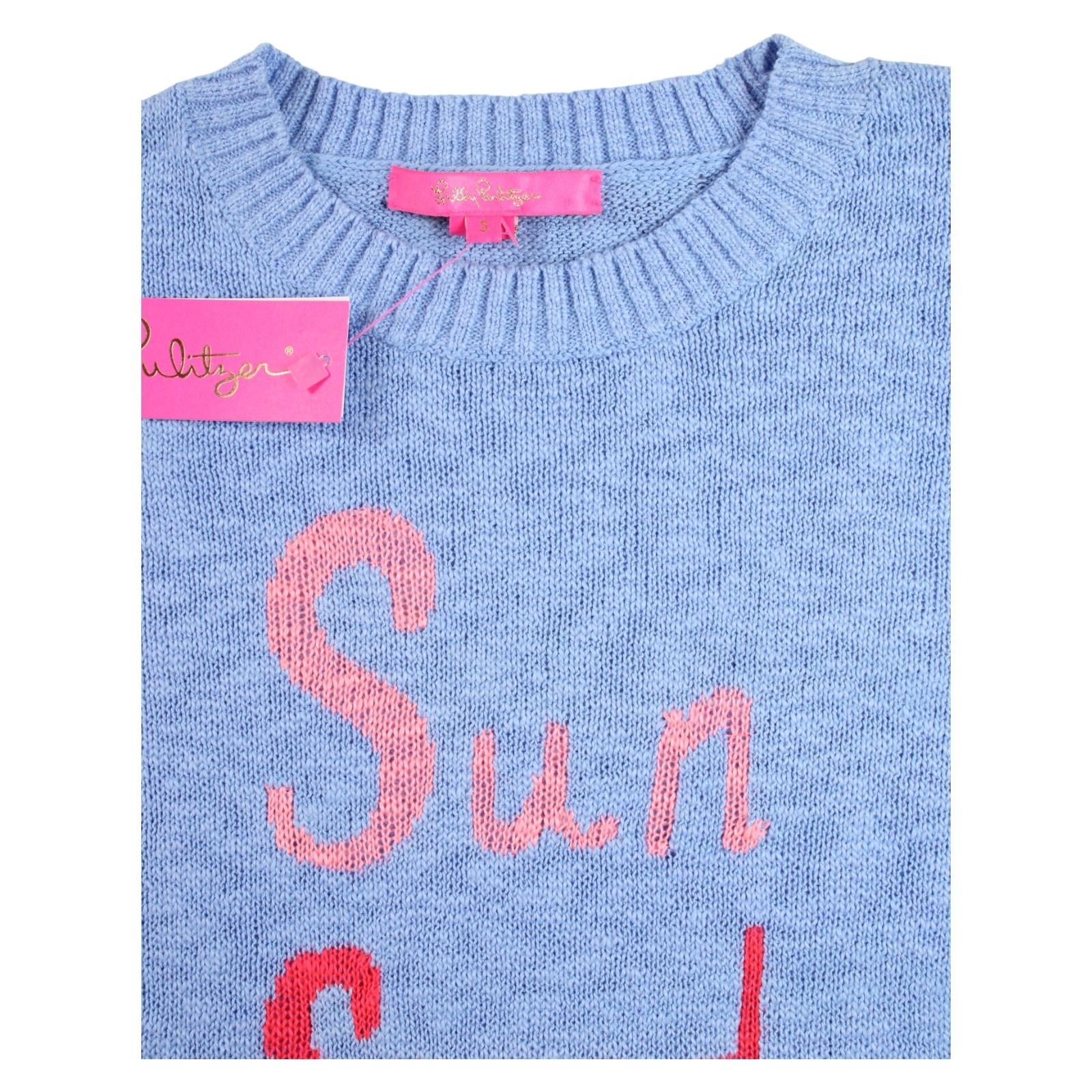 Lilly Pulitzer Sweater Womens L Blue Sun Sand Sea Cotton Crewneck Pullover $138