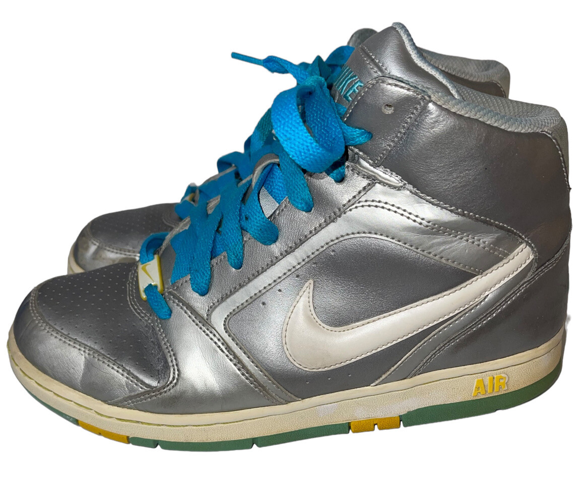 Nike Womens Air Prestige ll High 334480-015 Metallic Silver Blue Shoes Sz 9 FLAW