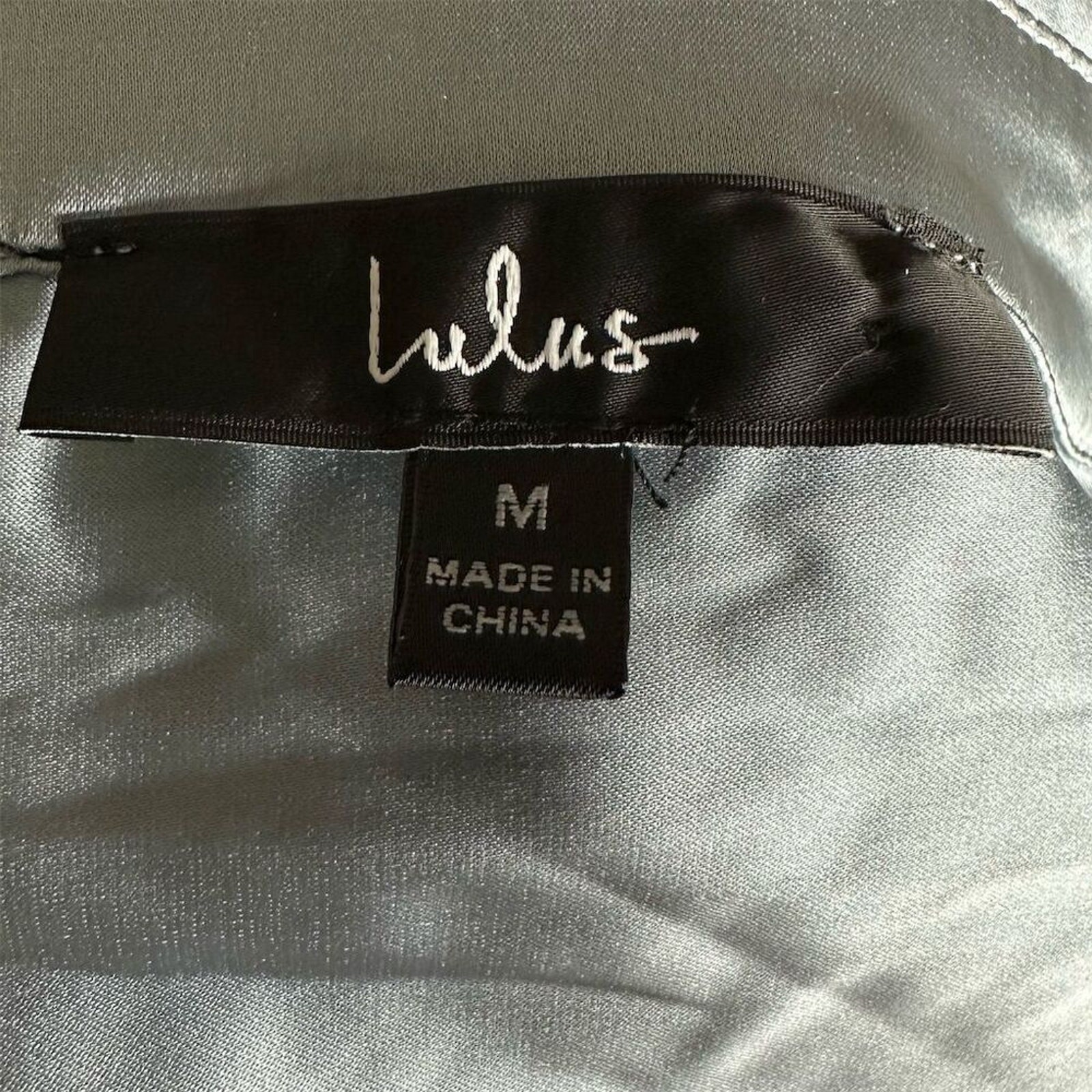 NWOT Lulus Women’s M Painterly Perfection Slate Blue Satin Wrap Mini Dress Party