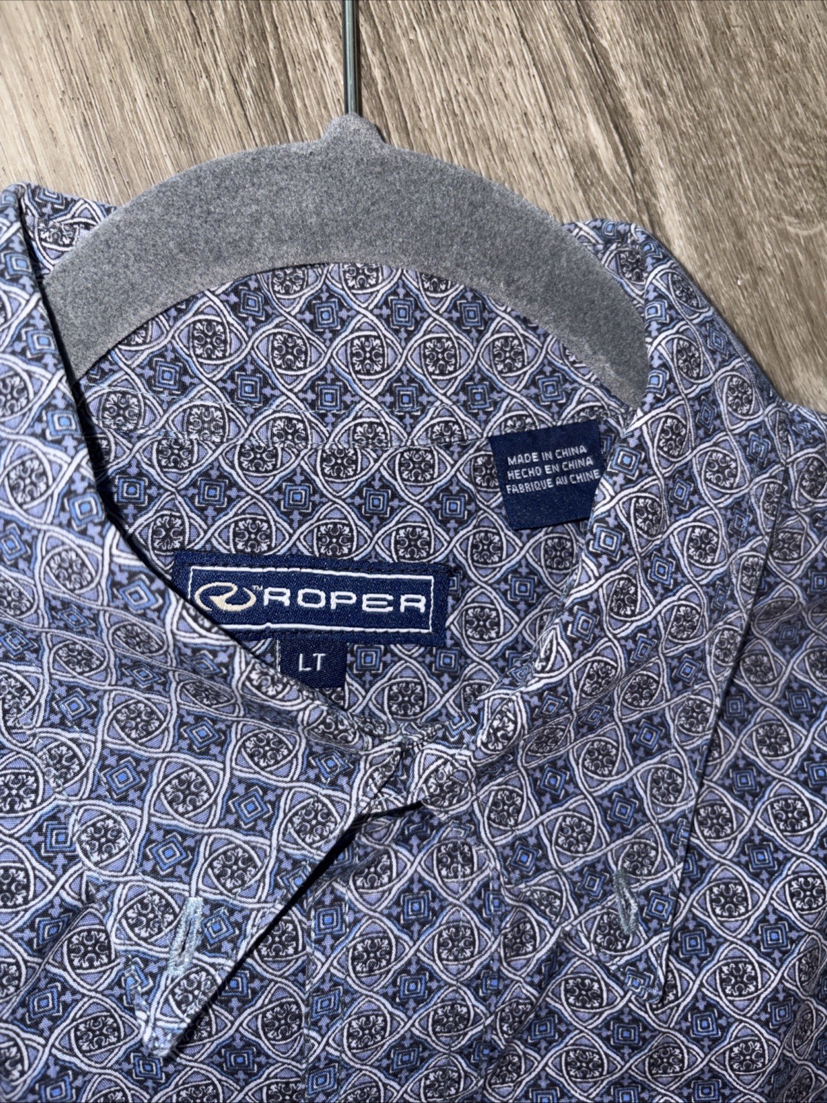 Roper Western Shirt Mens LT Large Tall Blue Geometric Cowboy