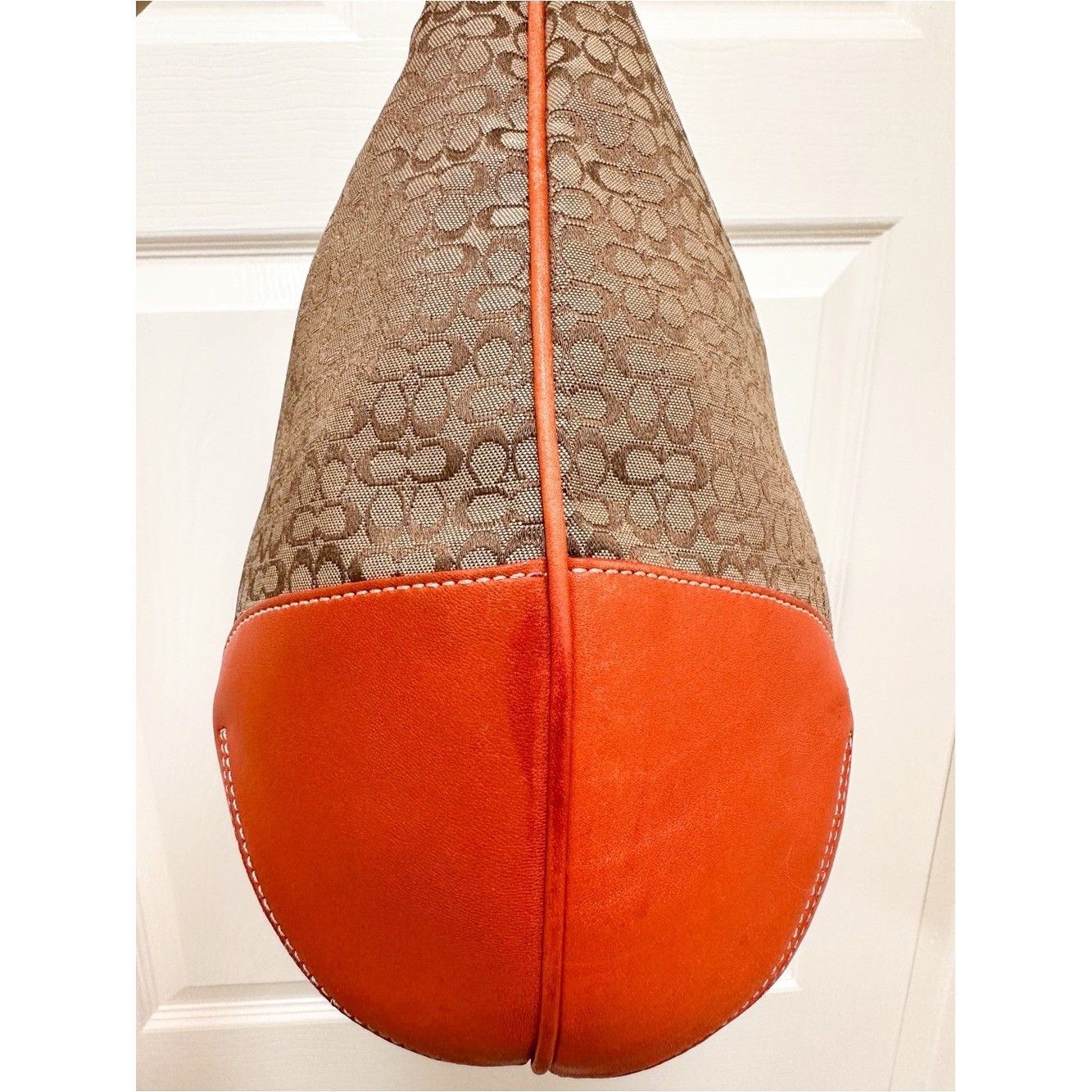 Coach Ergo Large Crescent Hobo Bag Brown Monogram Canvas Orange Leather