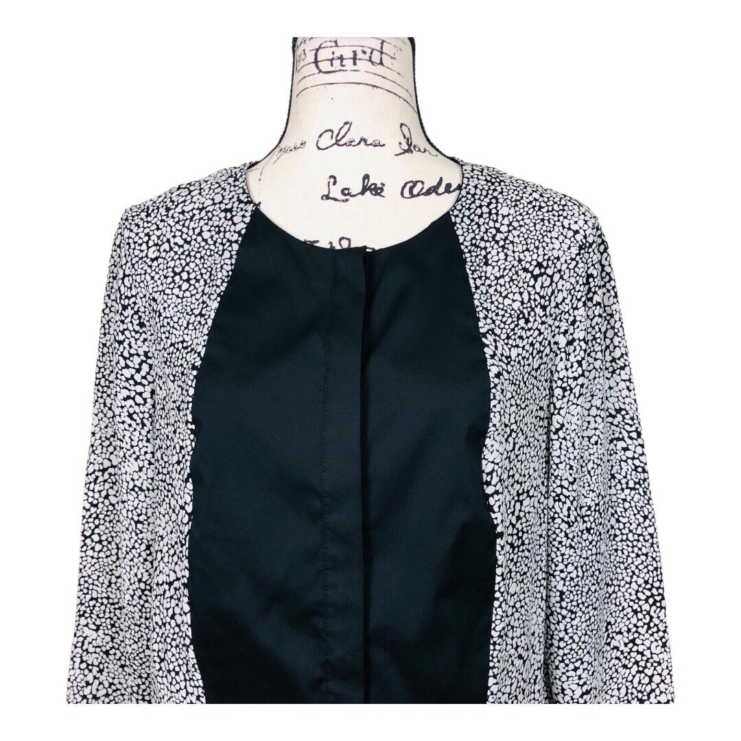 Robert Rodriguez Silk Blouse Size 6 Black White Abstract Print Long Sleeve