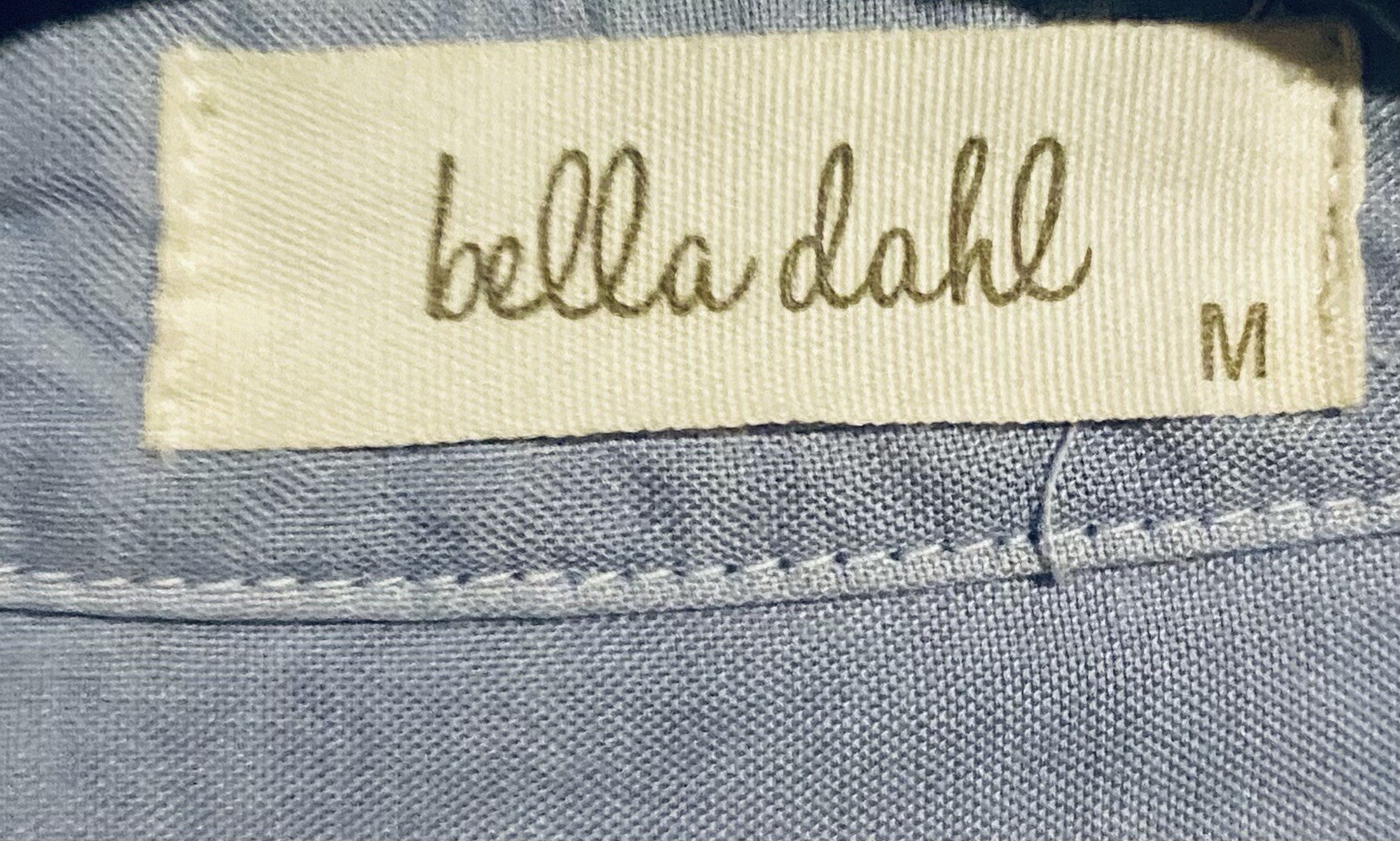 Bella Dahl Top Womens Medium Blue Button Up Fringe Tencel Long Sleeve Boho
