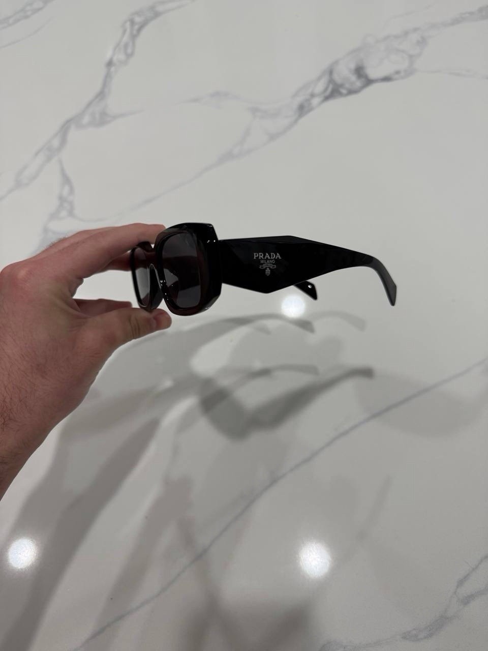 PRADA Milano Rectangle Sunglasses Black Plastic Frame Gray Tinted