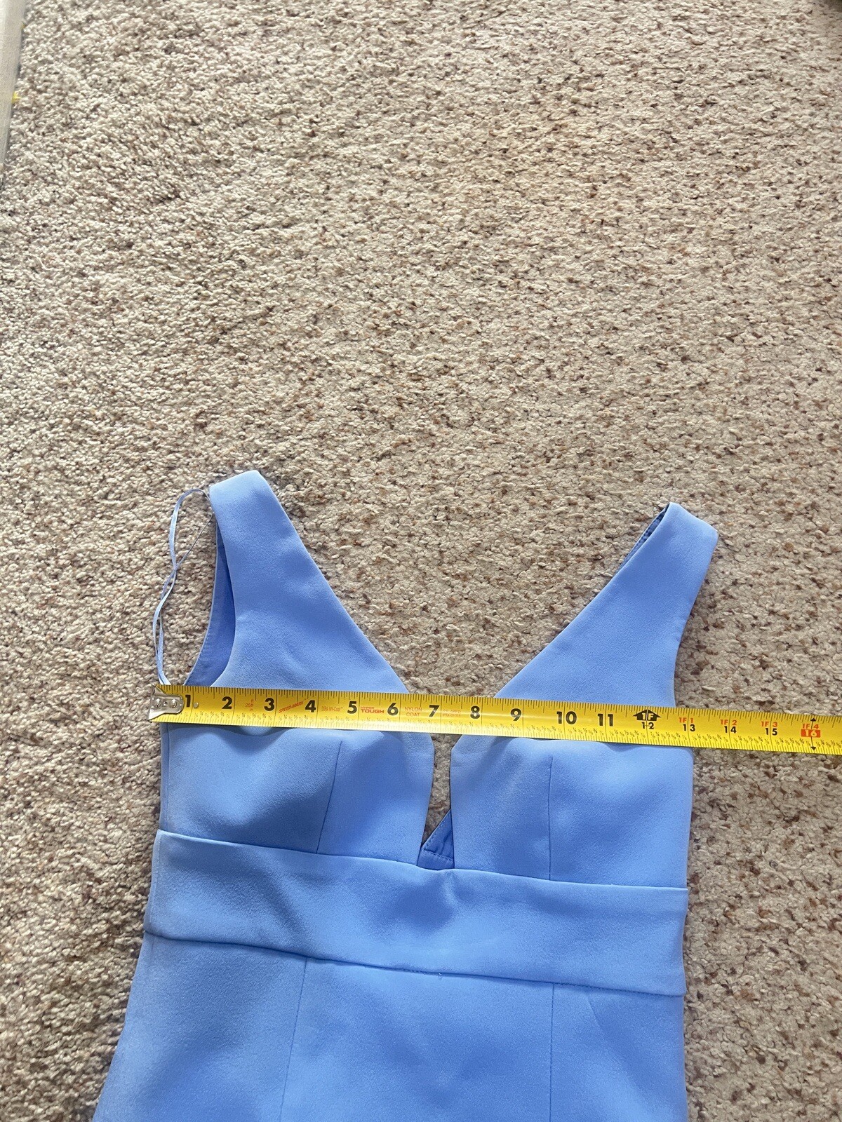 NICHOLAS Bonded Silk Deep U Neck Line Mini in Cornflower Blue party Dress 4