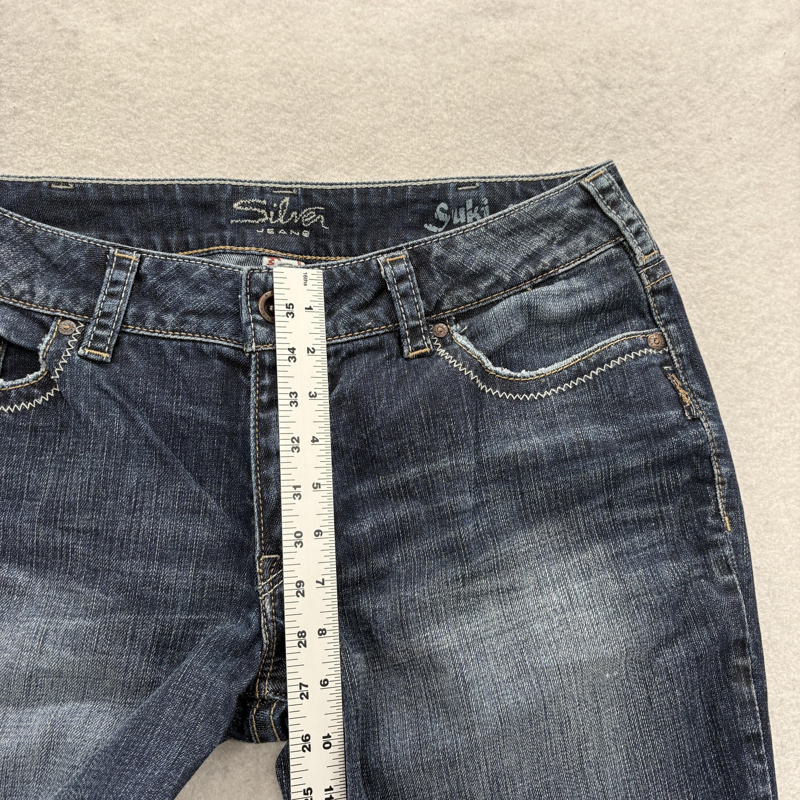 Silver Jeans Suki Flap Bootcut Jeans Womens 34×34 Blue Medium Wash Distressed
