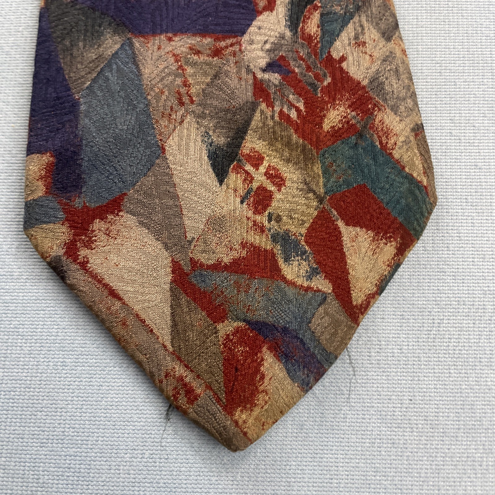 Rubinacci Silk Neck Tie MCM Mod Abstract Art Splat Brown Red Blue vtg 4×59 Wear