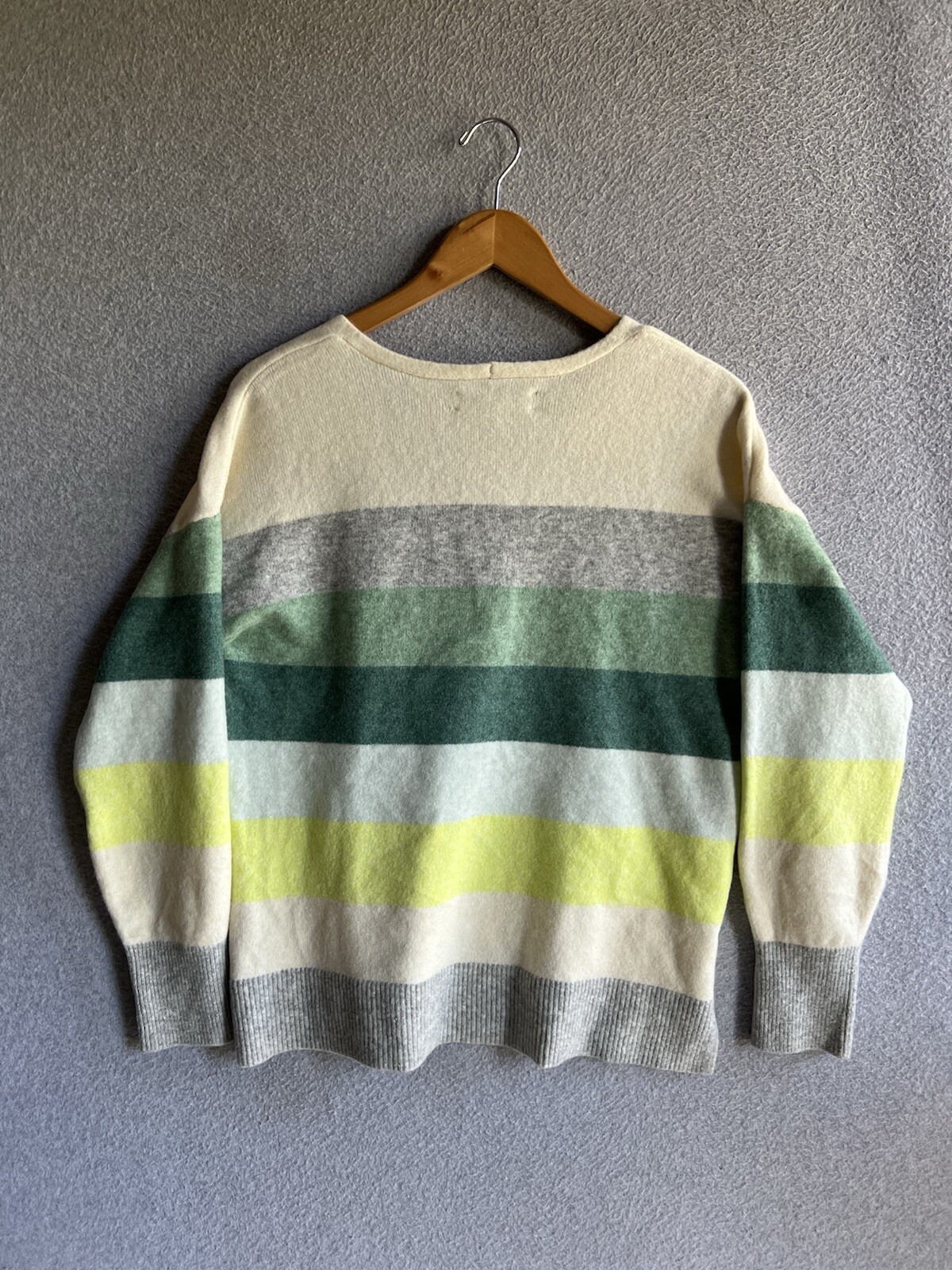 Loft Sweater Womens LP Striped Colorblock V-Neck Wool Blend Academia Preppy