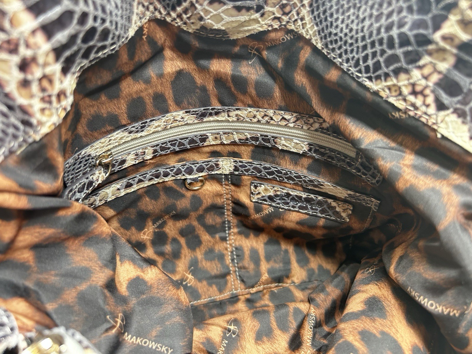 B Makowsky Large Snake Python Embossed Leather Slouchy Shoulder Bag