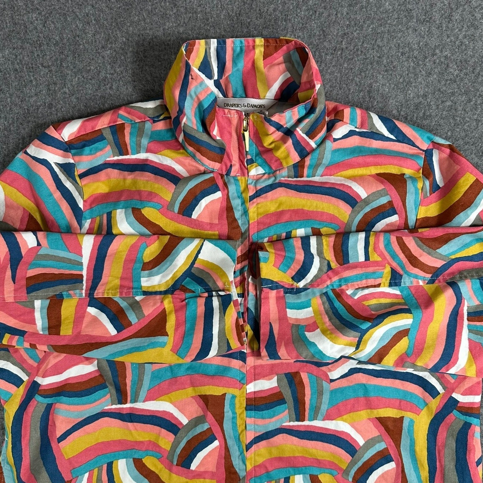 Drapers & Damons Womens PXL Full Zip Jacket Colorful Abstract Print Collared