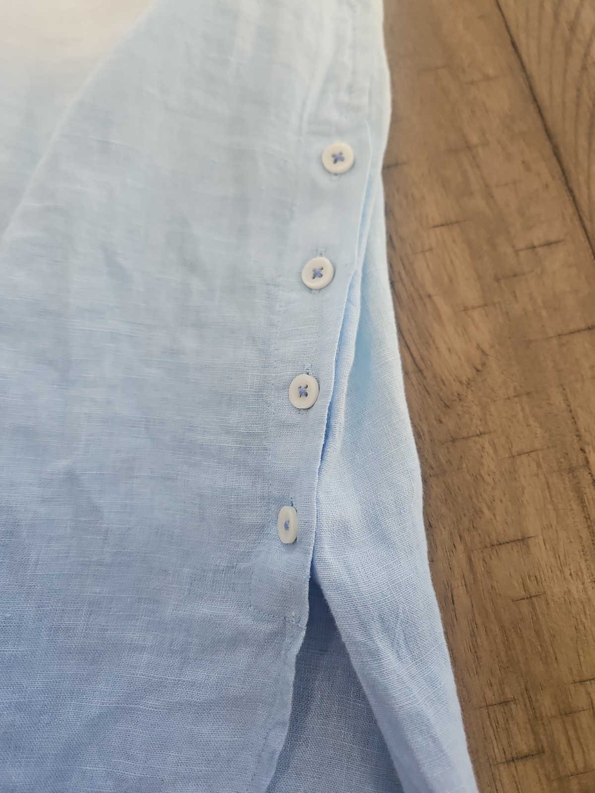 Talbots Popover Tunic Top LP Blue White Linen Side Button Dip Dye Coastal Beach