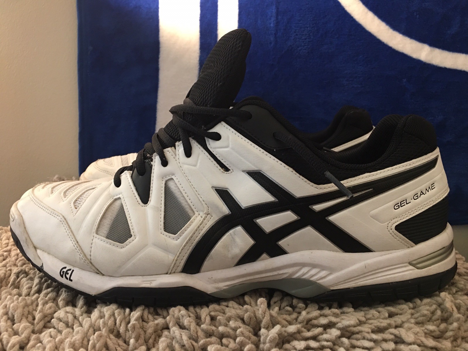 Asics Gel-Game 5, E506Y, White / Black, Men’s Tennis Shoes, Size 14