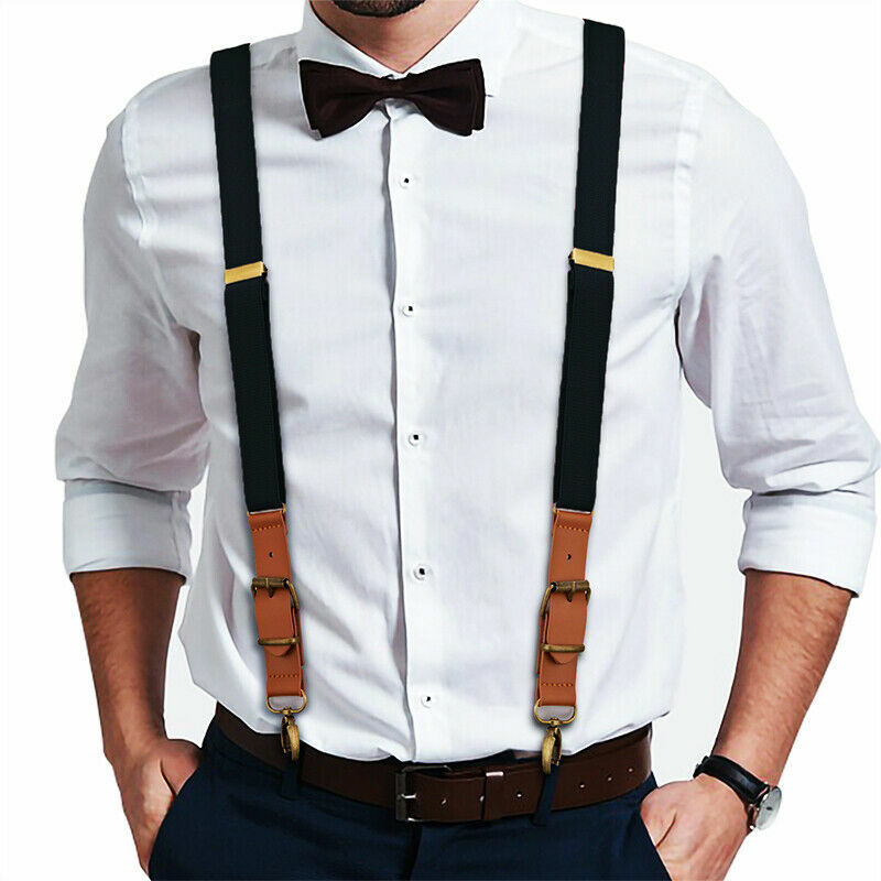 Men’s Y Back Suspenders Adjustable Elastic Y-Shaped Hooks Pants Brace Solid NEW