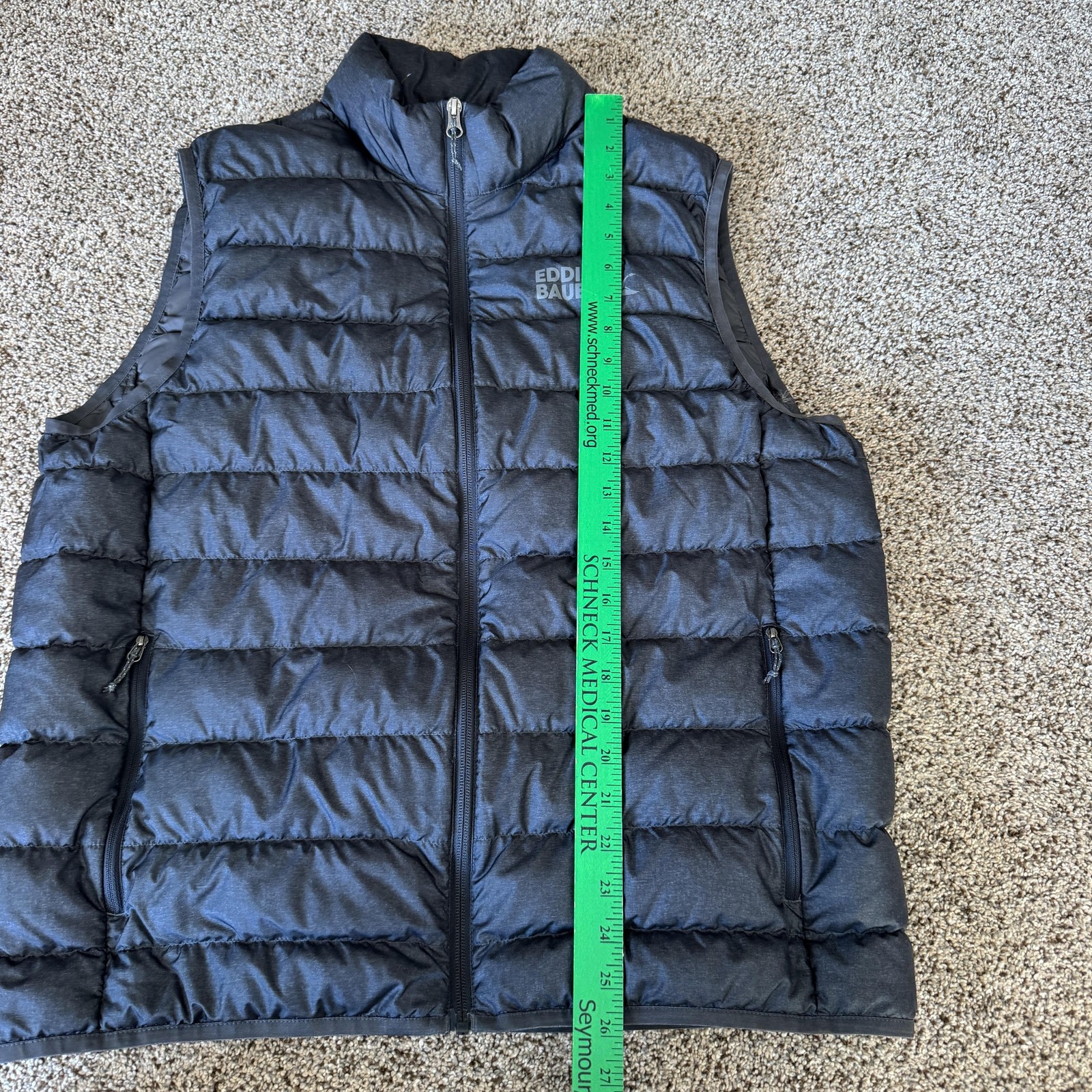 Eddie Bauer Down Vest Mens Large Gray Puffer Quilted 650 Fill Zip Lightweight
