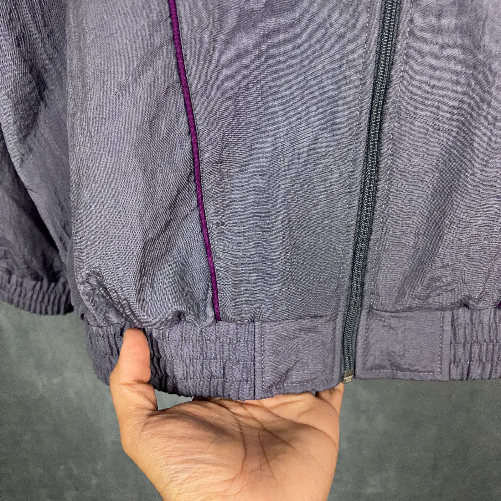 Vintage Adidas Track Jacket Mens Size Large Grey Purple Fleece Lined Retro Sport