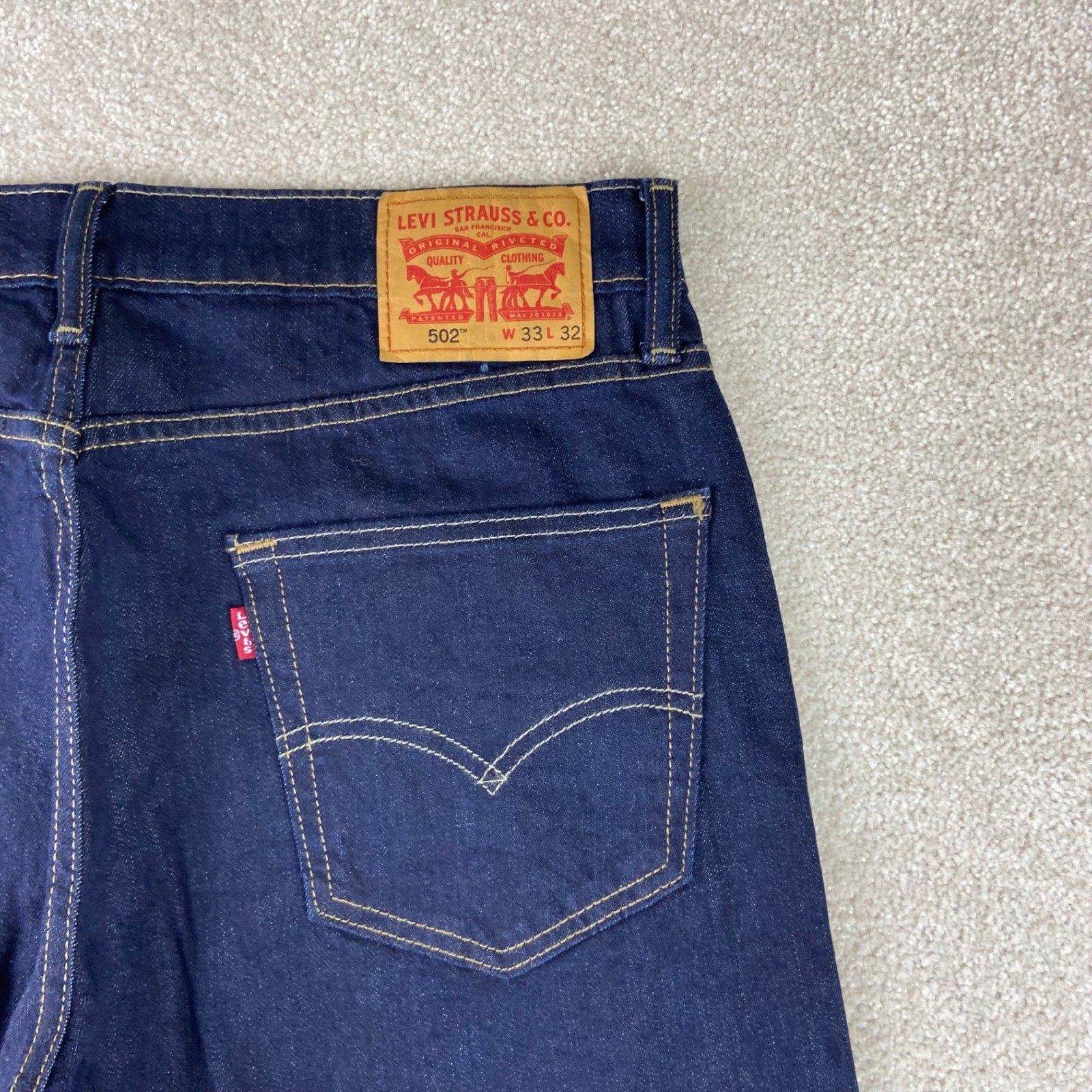 Levi’s 502 Regular Taper Mens 33×32 (Fits35x31) Dark Blue Stretch Denim Jeans