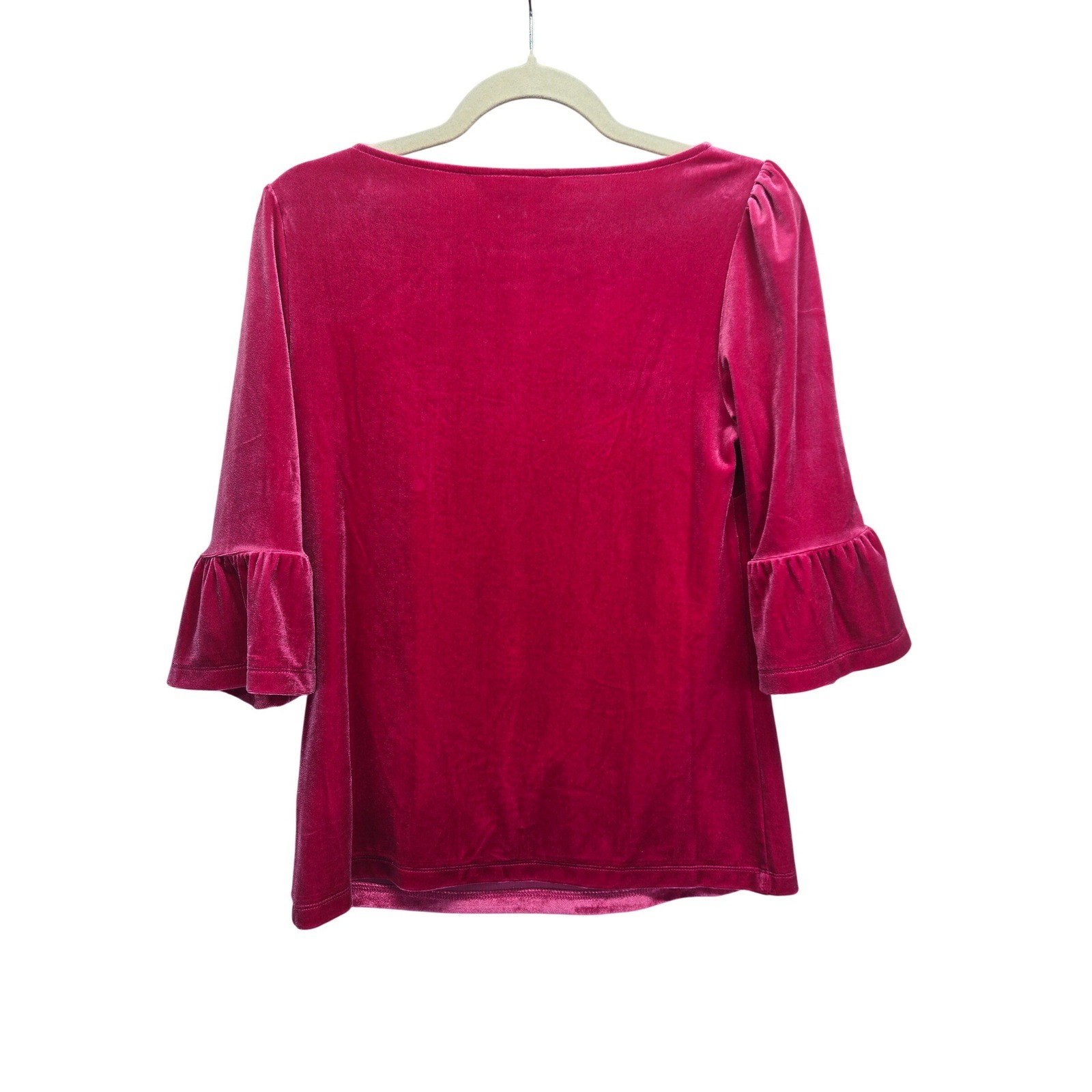 Boden Hot Pink Velvet Ruffle-Cuff Top Boat Neck Blouse US 4 Velour Barbiecore