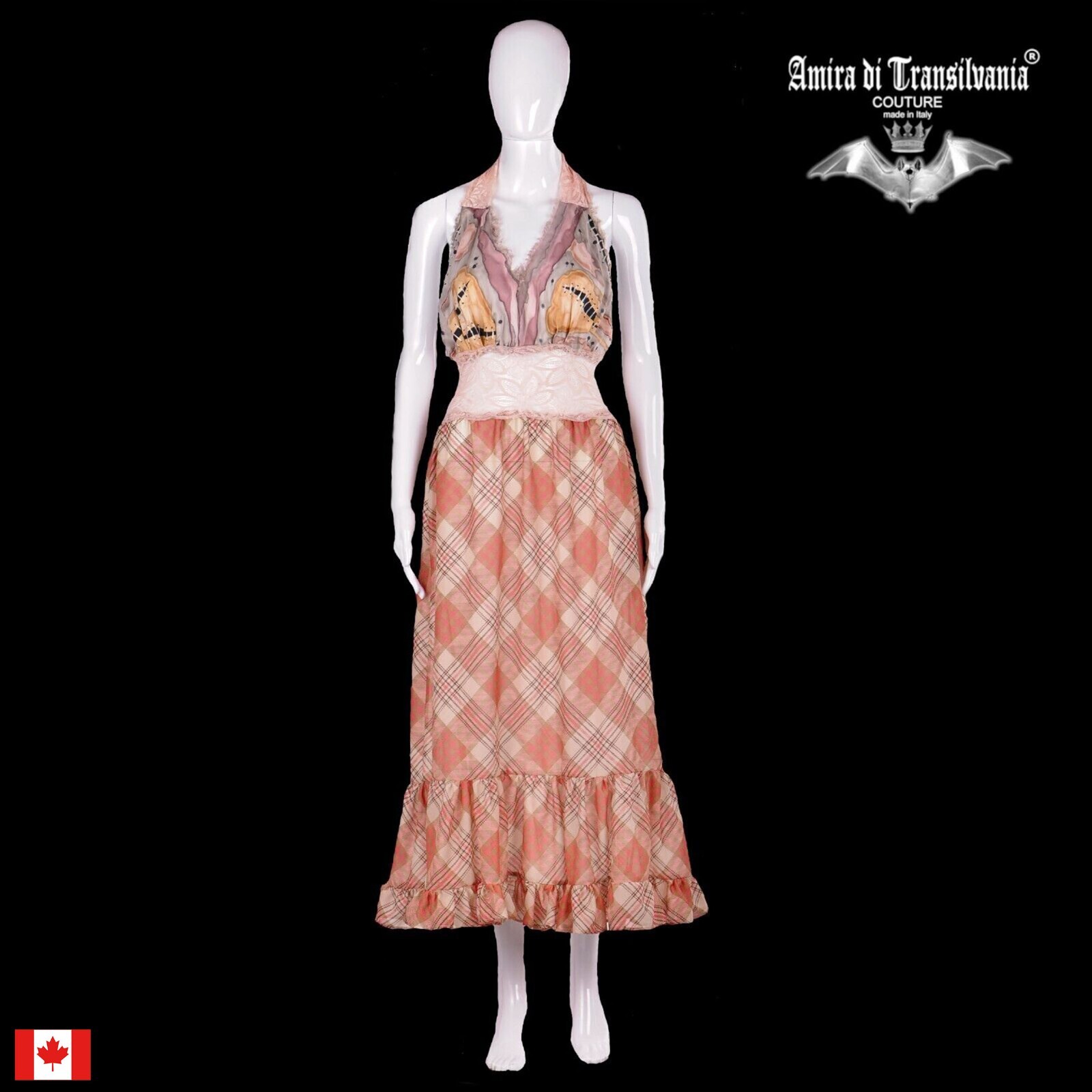 Woman Clothing Silk Long Dress Checkered Tartan Couture Elegant Casual Ruffles