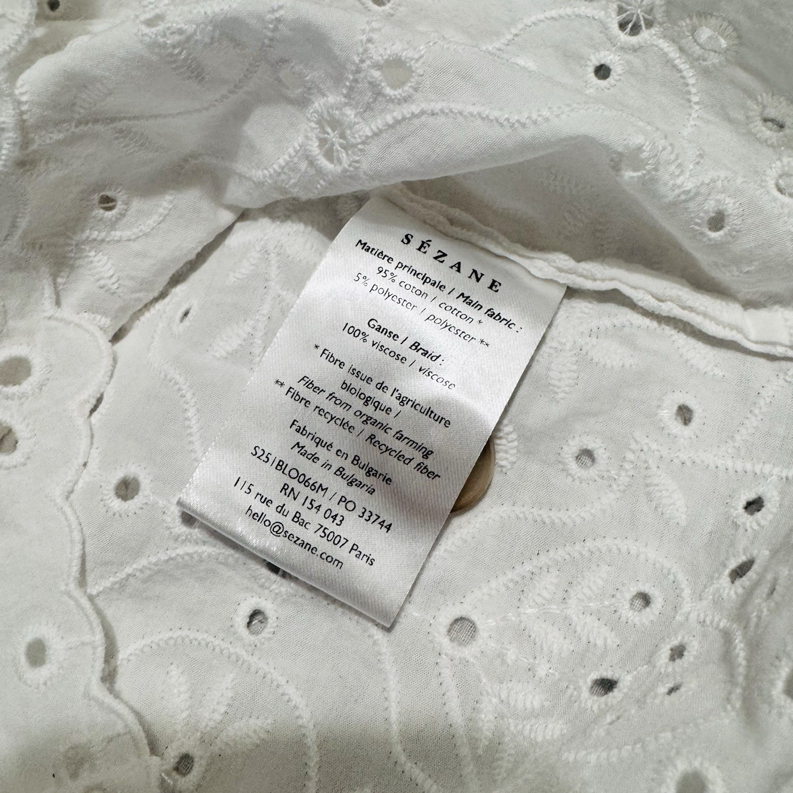 NWOT Sezane Roni White Eyelet Button Front Sleeveless Top