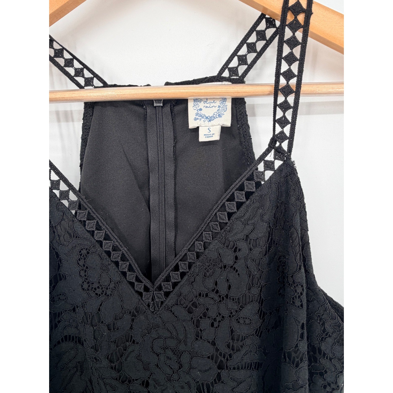 Blue Rain Black Floral Lace Halter Mini Dress Lattice Straps Mens Small