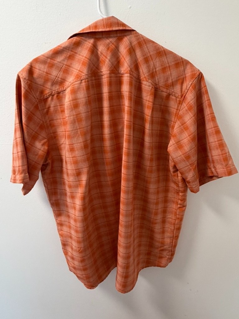 Orvis Classic Collection Mens L Button Down Shirt Orange Plaid 1494392 Used
