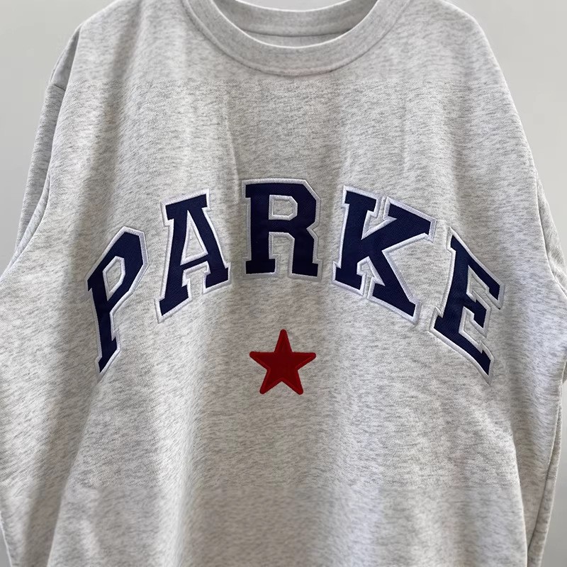 PARKE Letters Star Patch Embroidery Stand Collar Cotton Sweatshirt