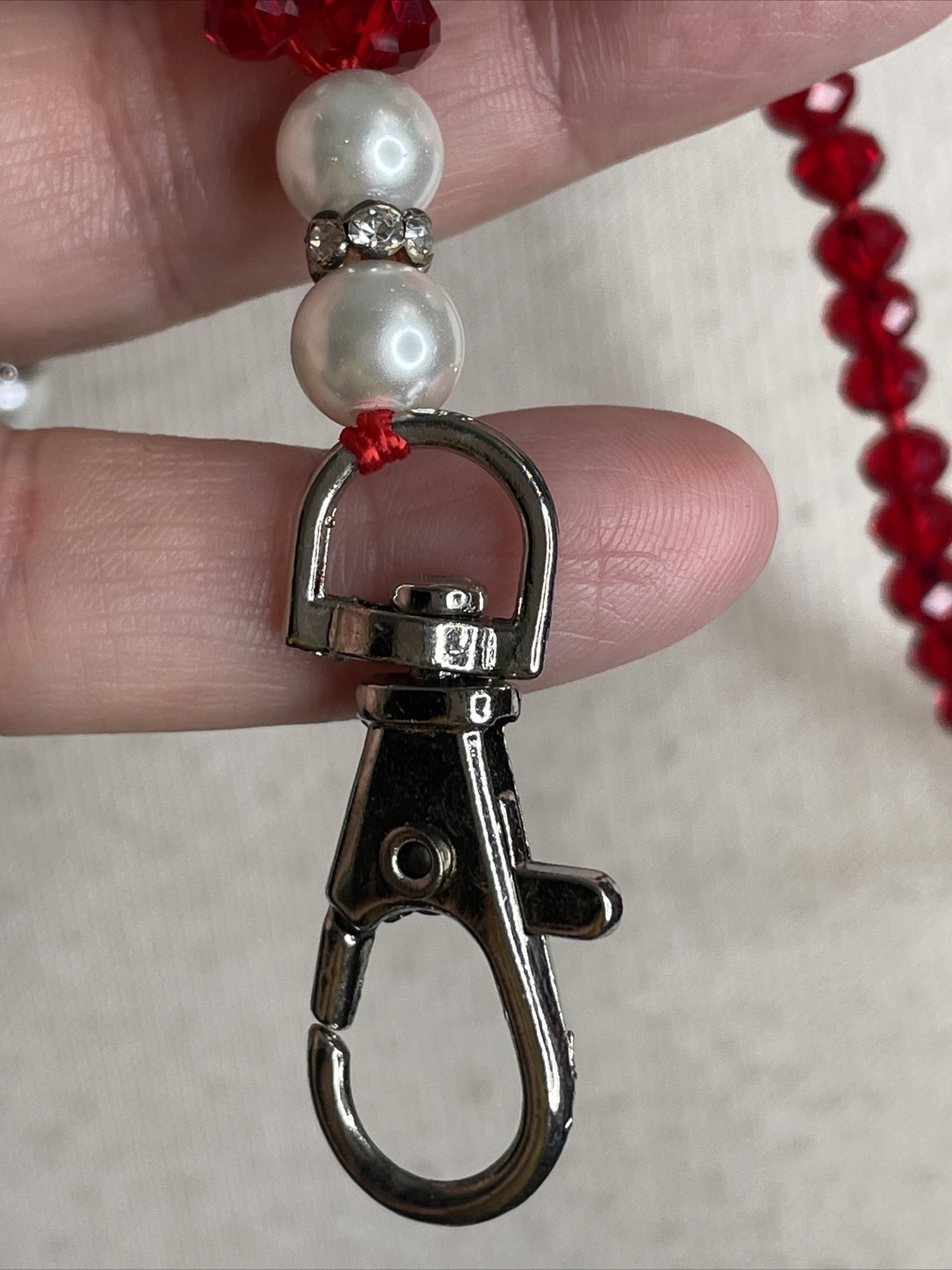 Crystal Lanyard Or Eyeglass Chain Red Crystal Pearl Rhinestone Beads 34” Strand