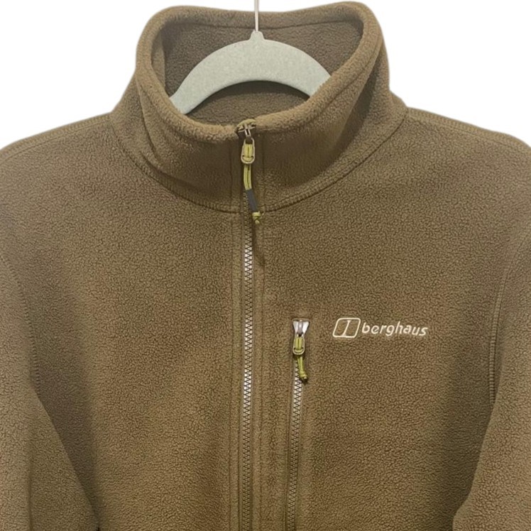 Berghaus Fleece Jacket Mens Large Brown Green Polartec 1/4 Zip Hiking Outdoor