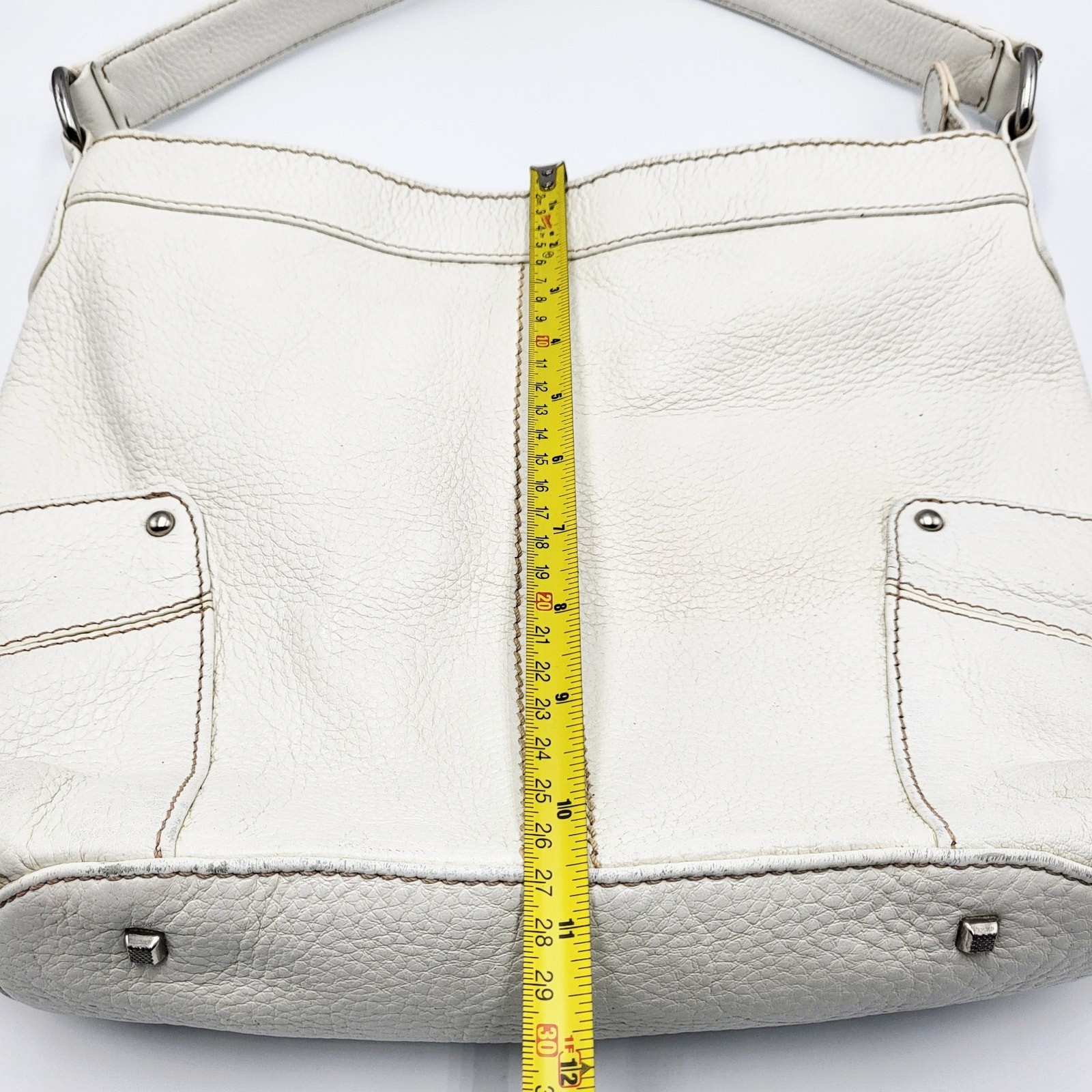 Celsius White Pebbled Genuine Leather Multicompartment Satchel Shoulder Bag
