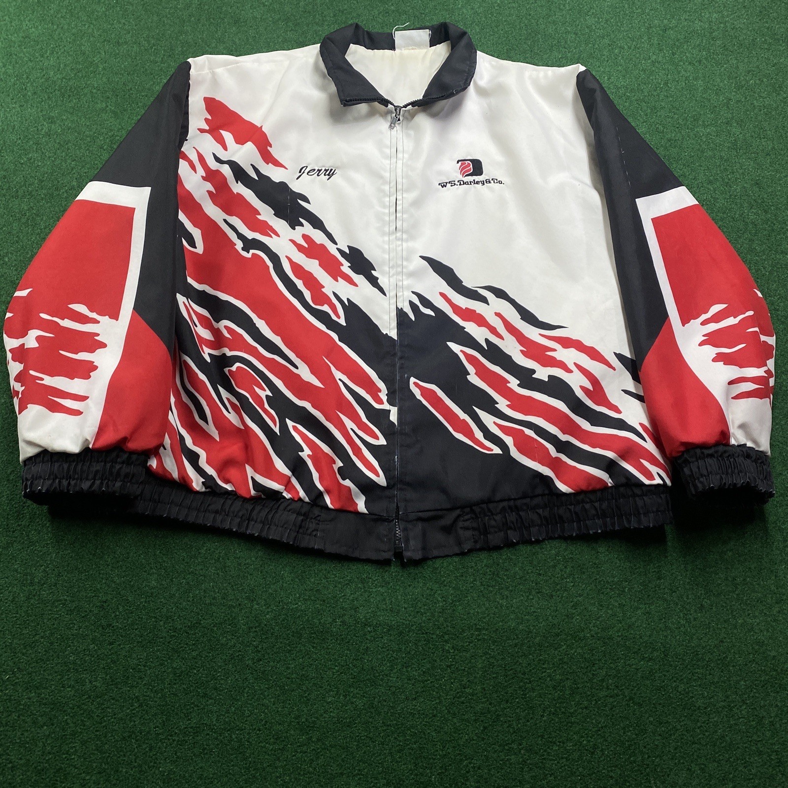 Vintage Hartwell Sports Jacket Mens 2XL White 90S Tiger Stripe Bomber Coat USA
