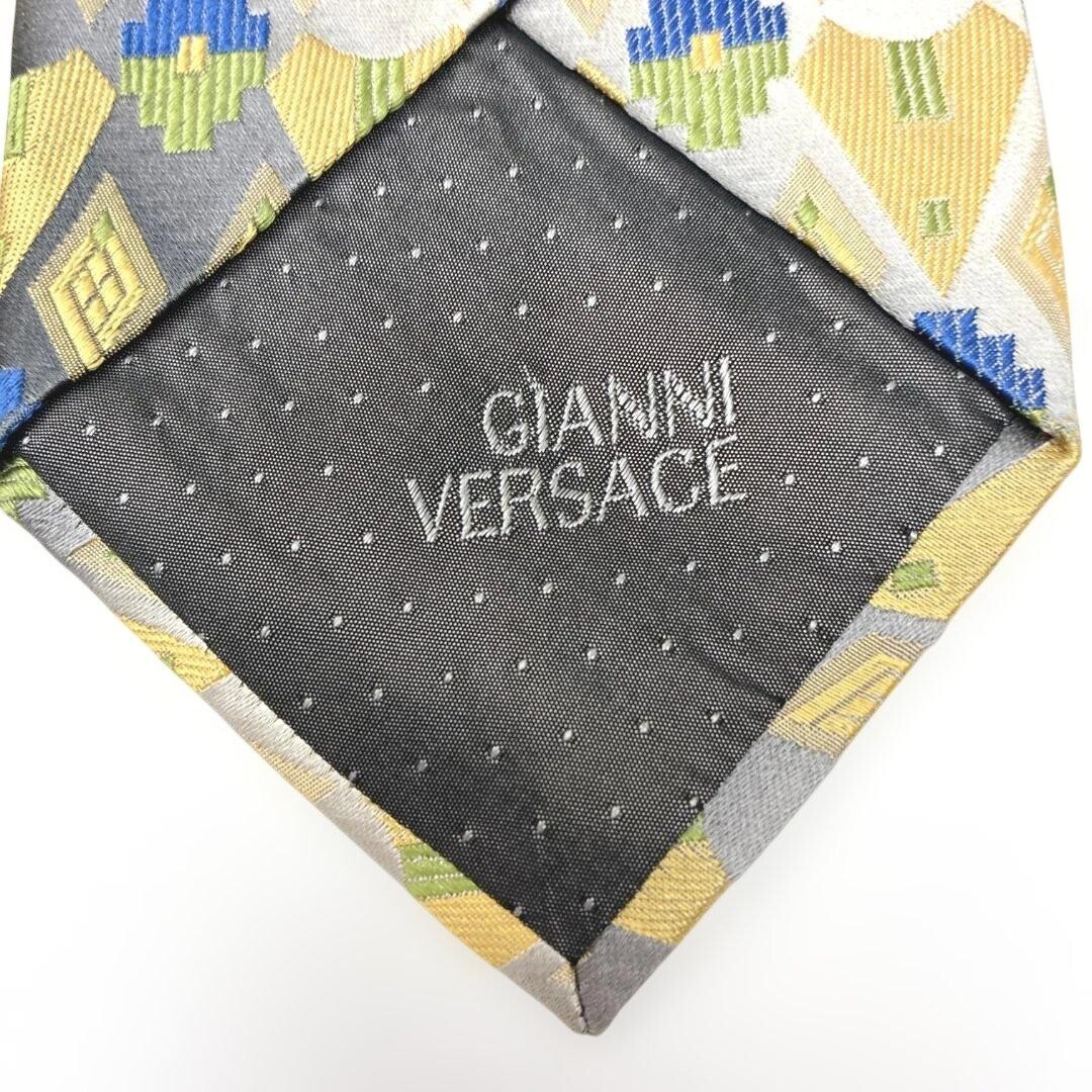 GIANNI VERSACE Tie Geometric Gray Black Yellow Green Blue Vintage Authentic