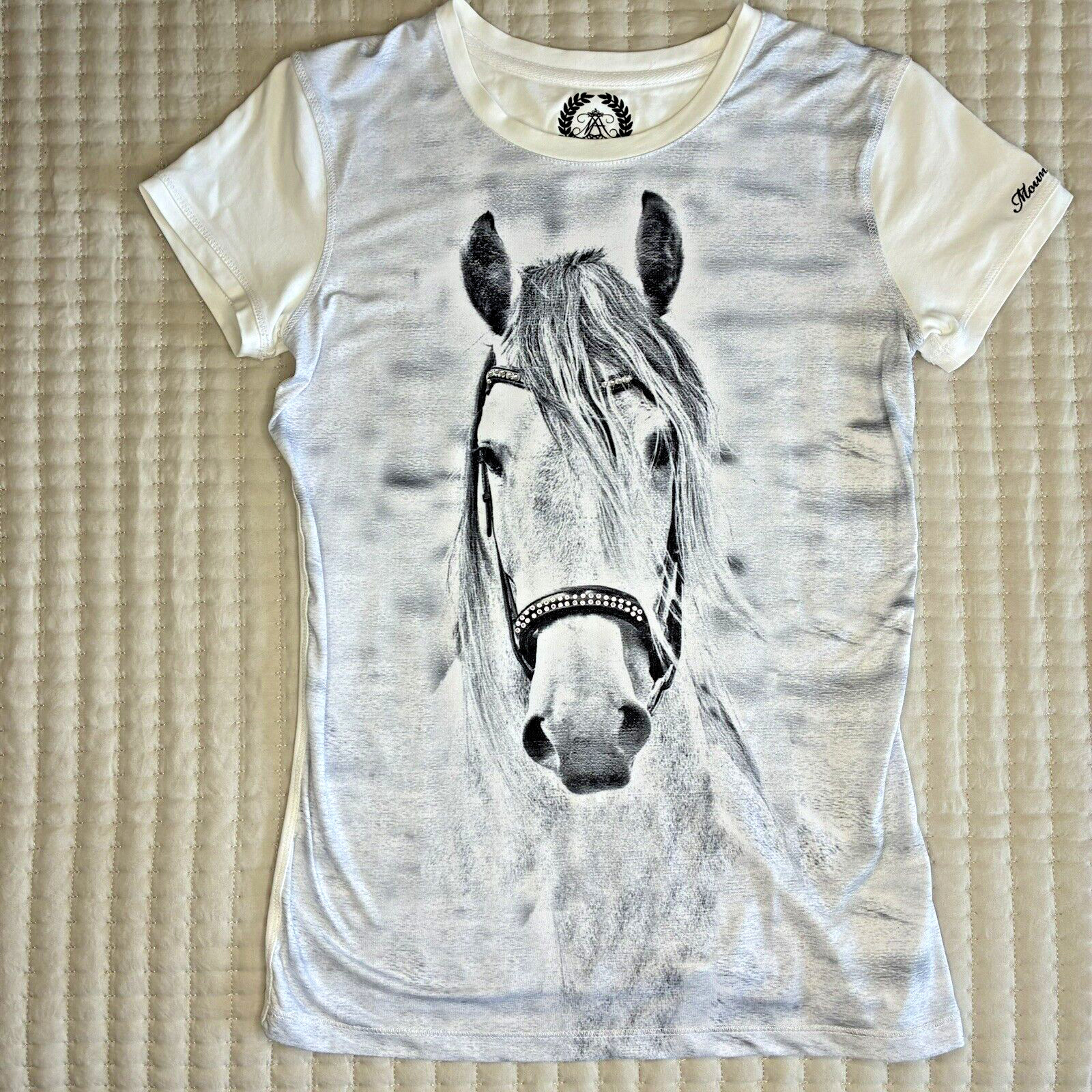 Mountain Horse Broadway Tee Horse Graphic Rhinestones White Gray