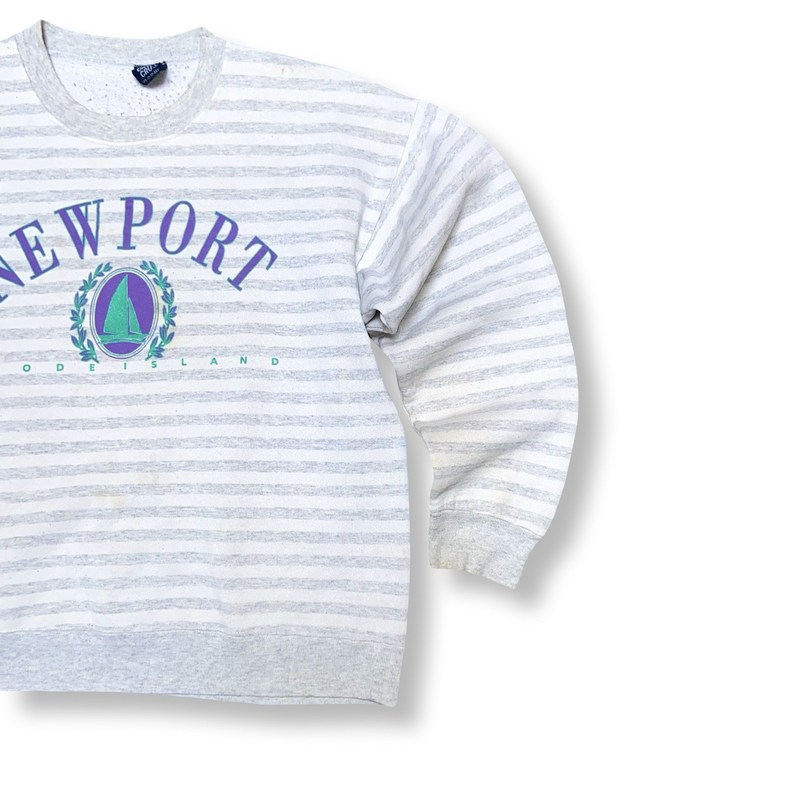 Vintage Newport Rhode Island Striped Crewneck Sweatshirt Mens L 80s USA Cal Cru