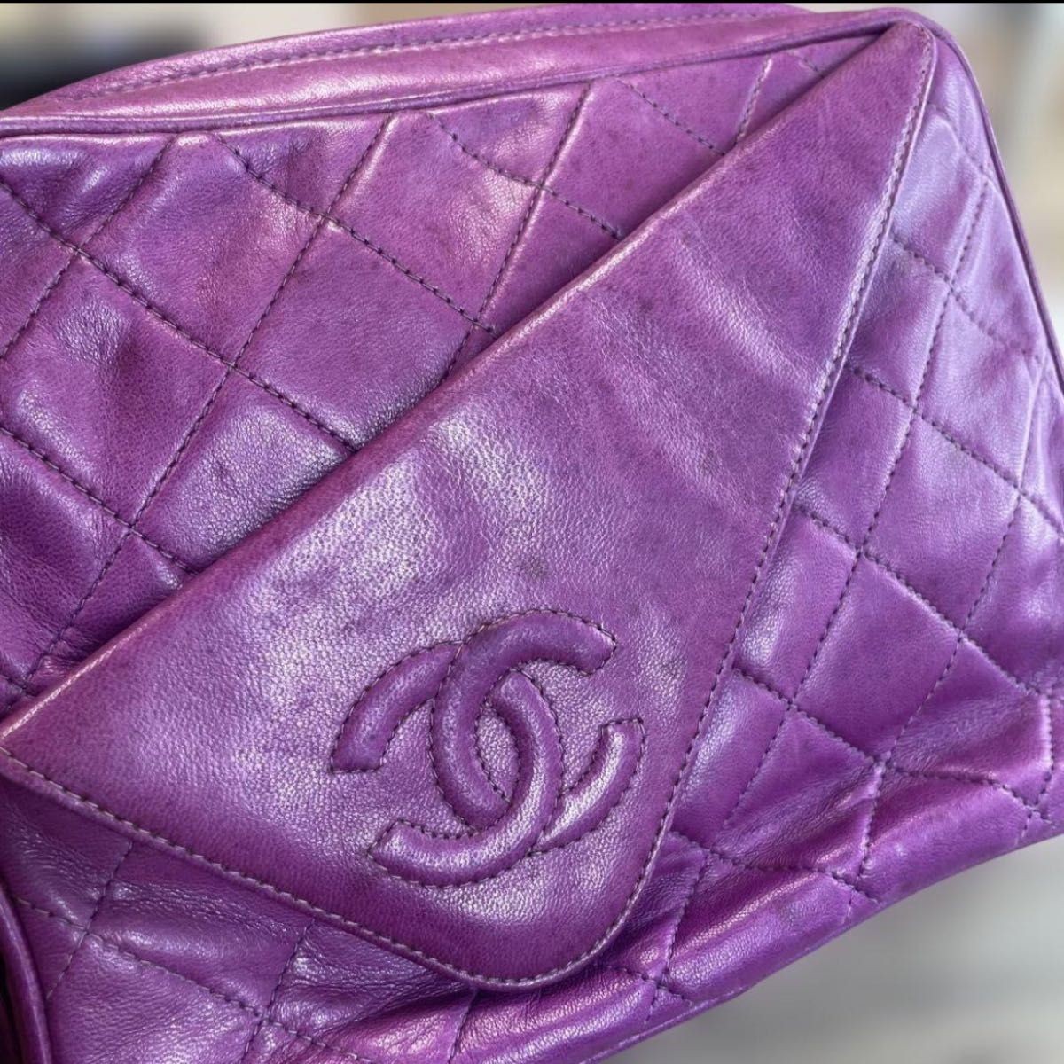 CHANEL Vintage Purple Lambskin Matelasse Tassel Chain Shoulder Bag