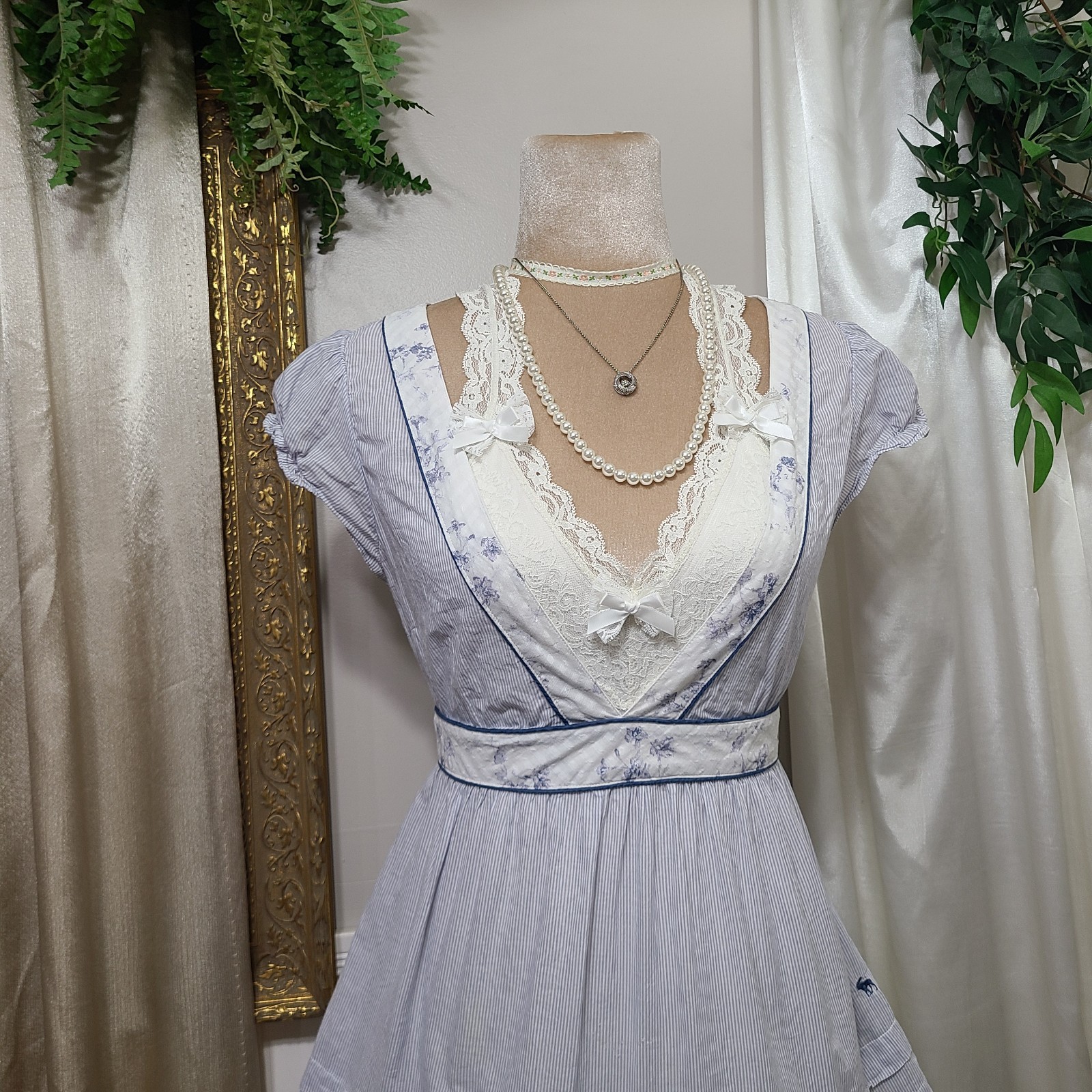♡ Y2K ♡ Abercrombie Cotton Striped Floral Babydoll Tie Back Cottagecore Top Rare