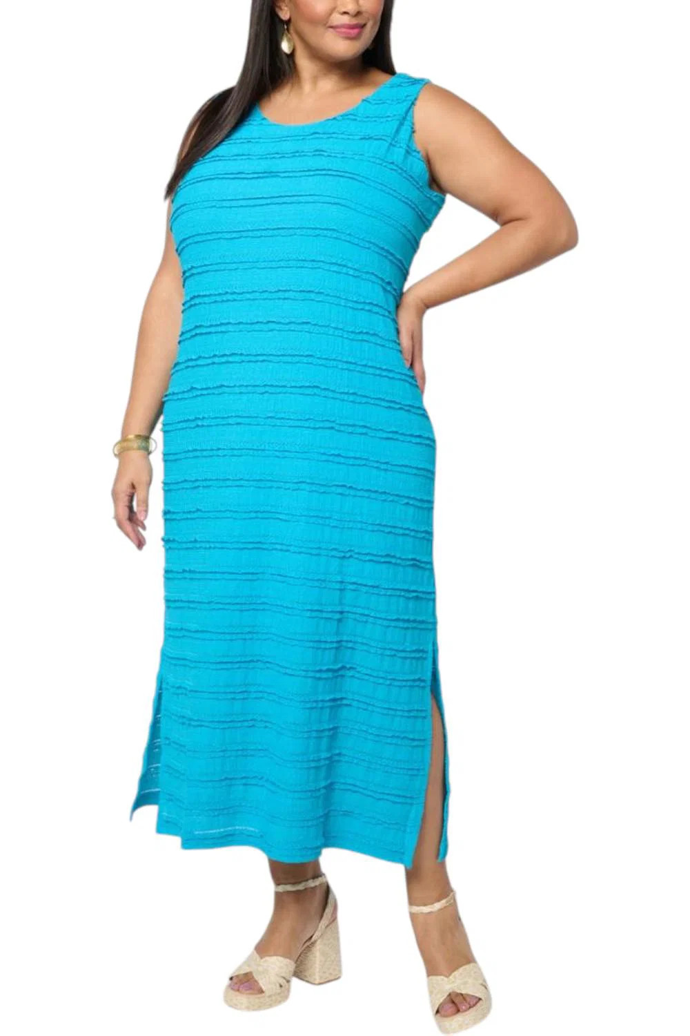 Colleen Lopez Women’s Ruffle-Knit Maxi Tank Dress Caribbean Teal