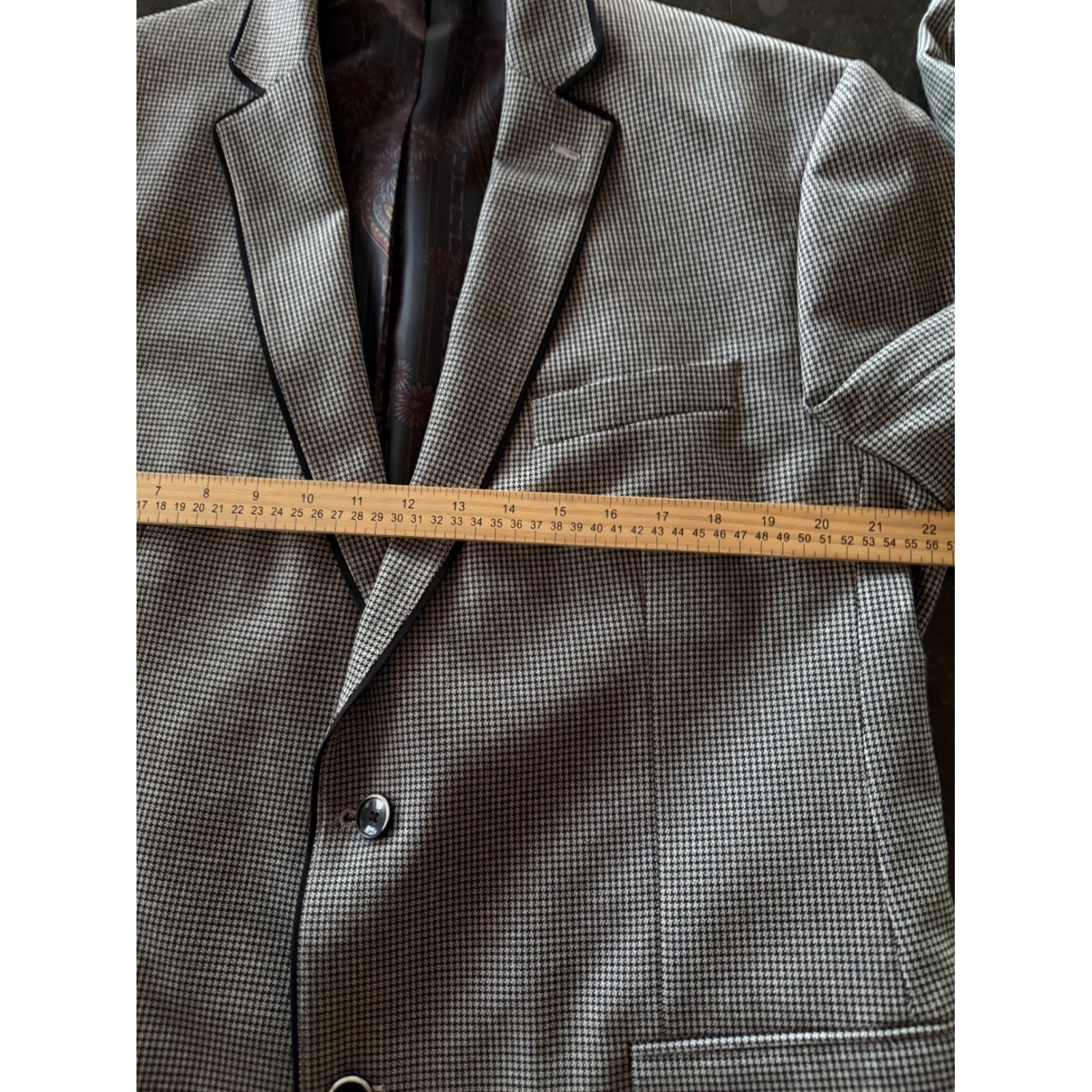 TALLIA Est 1893 Mens Houndstooth Blazer Jacket Black Gray Paisley Lined Mens XL