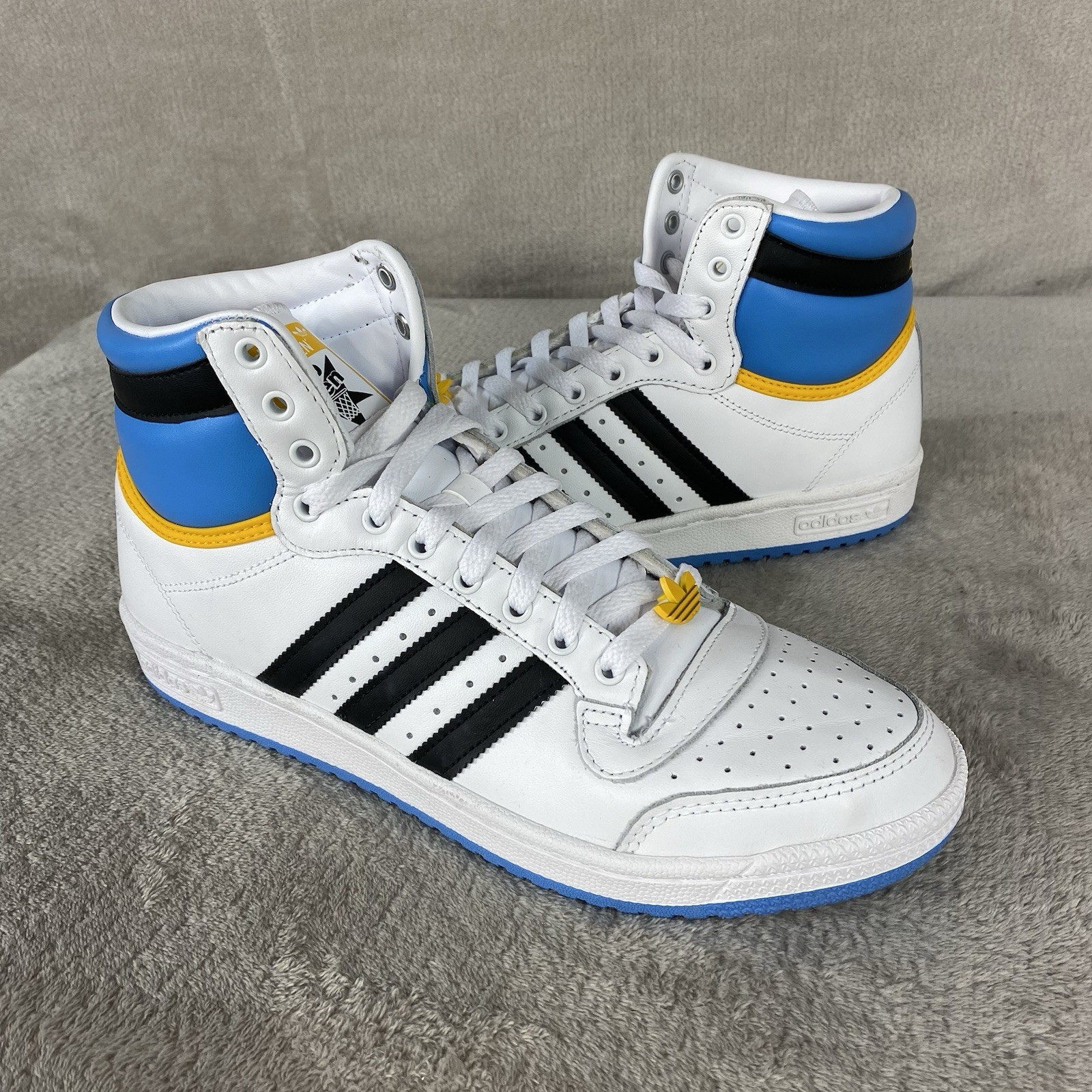 adidas Top Ten High White Blue Gold Leather Mens Size 10 Basketball Shoes NEW