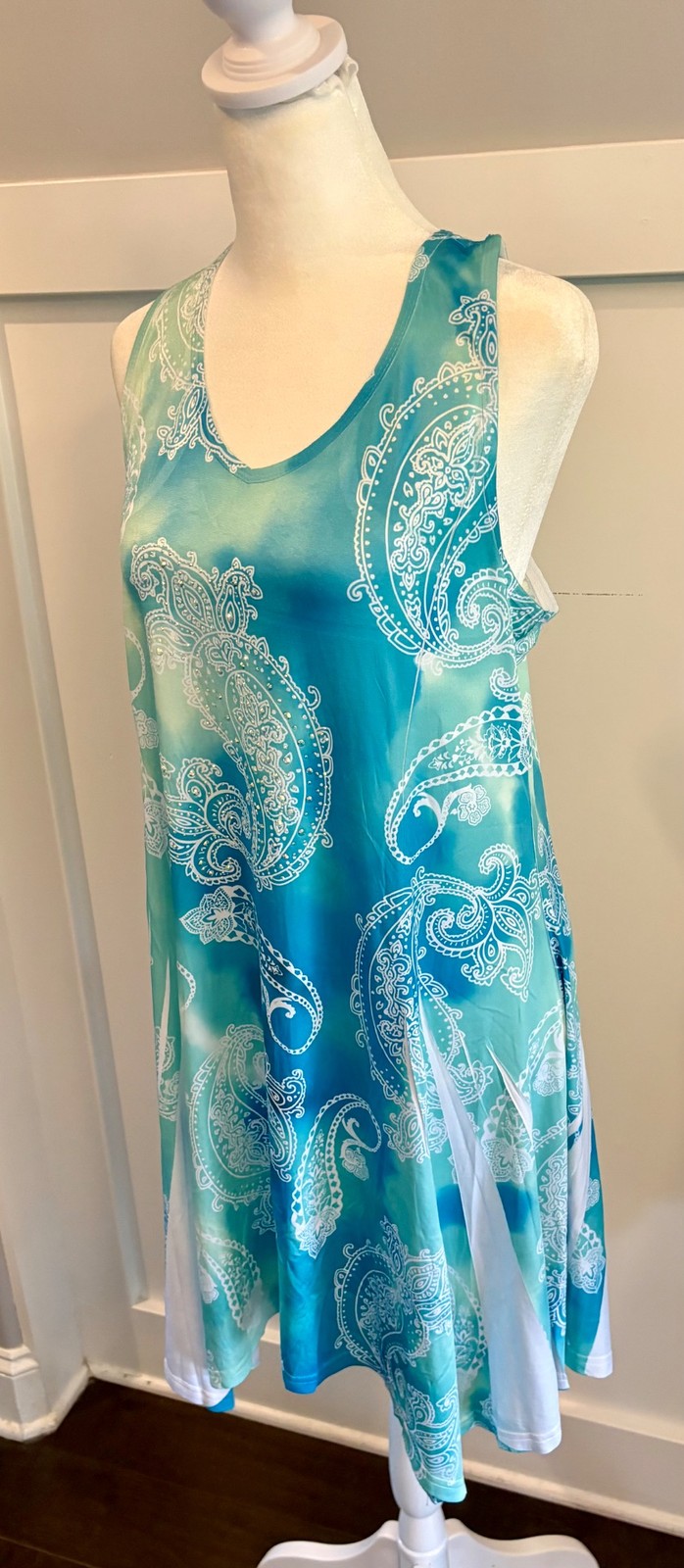 India Boutique Women’s Tunic Dress Paisley Rhinestone Sleeveless OS Turquoise Y2