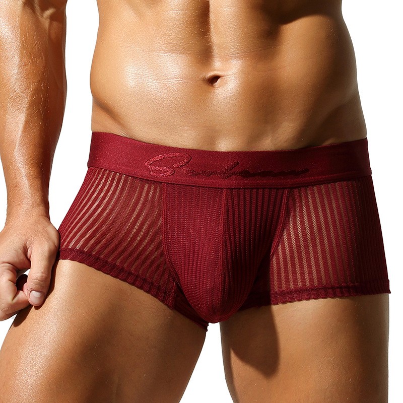 NEW Seobean Men’s Comfy Shorts Striped Pouch Underwear Low-Rise Boxer Briefs