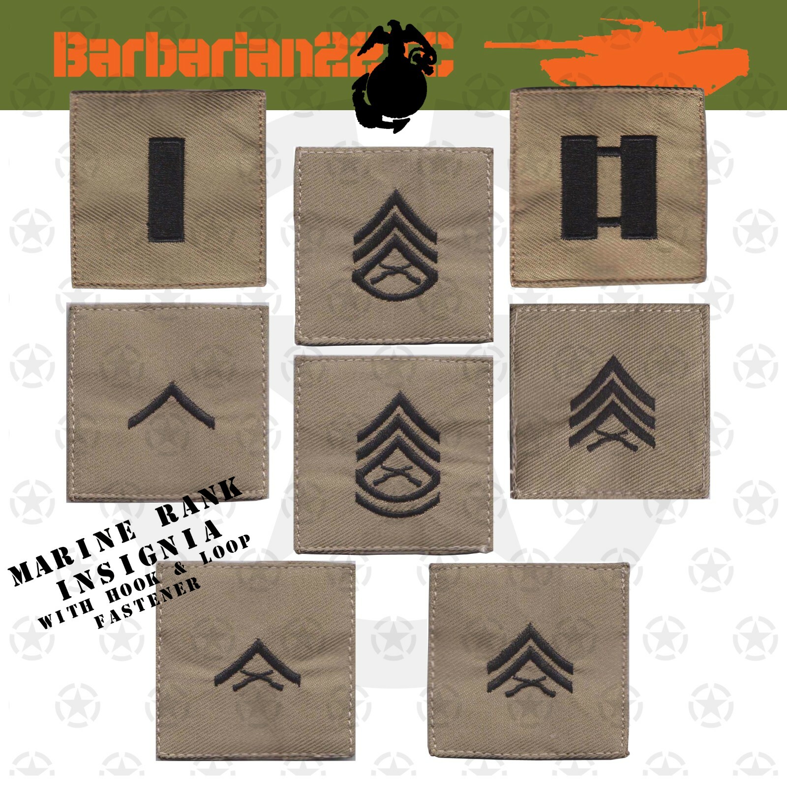 Rank Insignia–2″x2″ FROG Gear Patch w/Velkro Coyote Brown (Vietnam Marine Corps