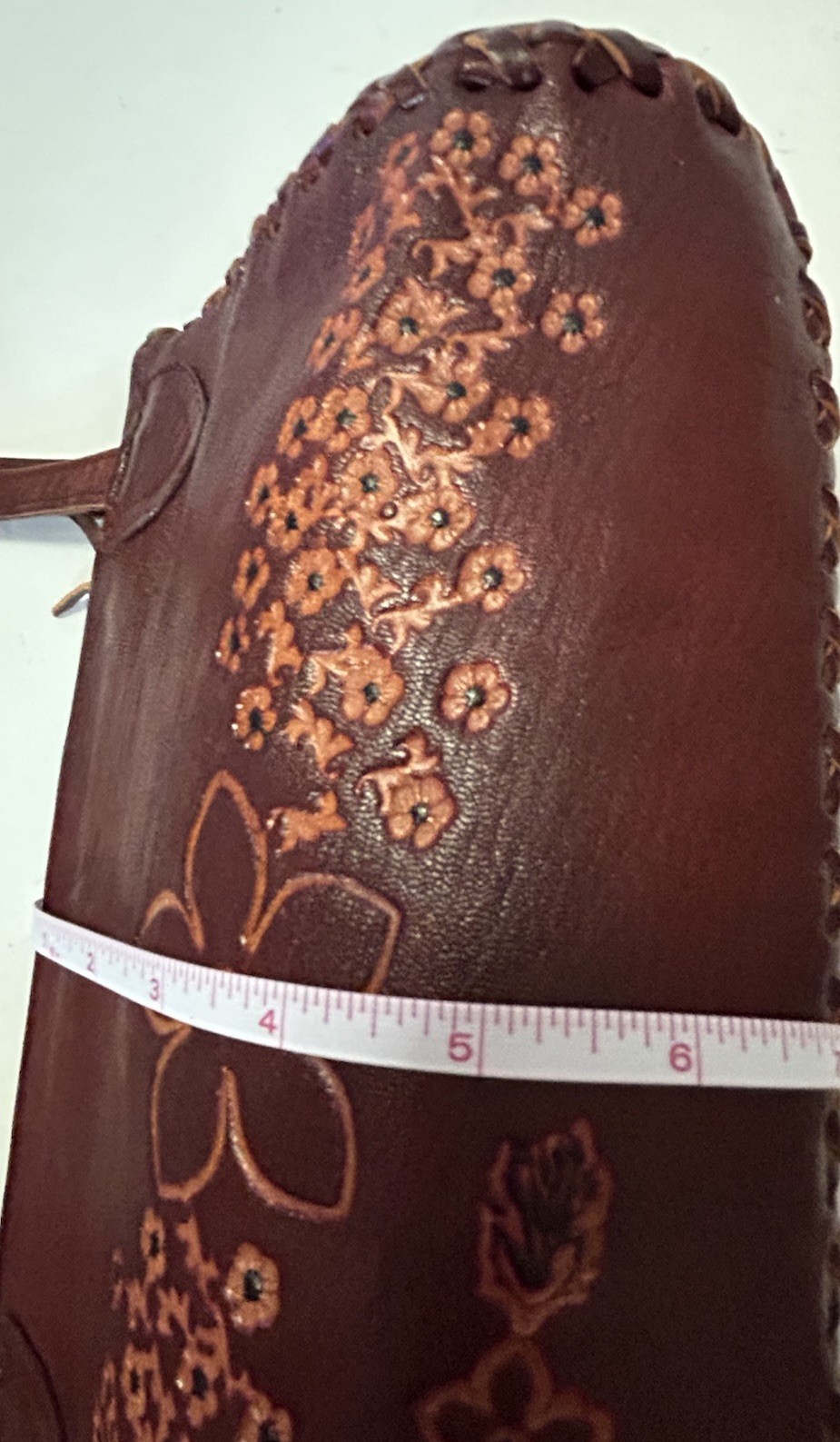 Vintage Tooled Stamped Leather Brown Hippie Purse Boho 10” X 7” X 3”