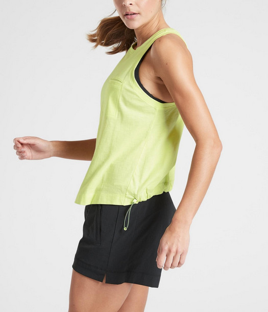 ATHLETA NEON PALE LIME SLEEVELESS CREW NECK ORGANIC DAILY BUNGEE TANK TOP Sz S