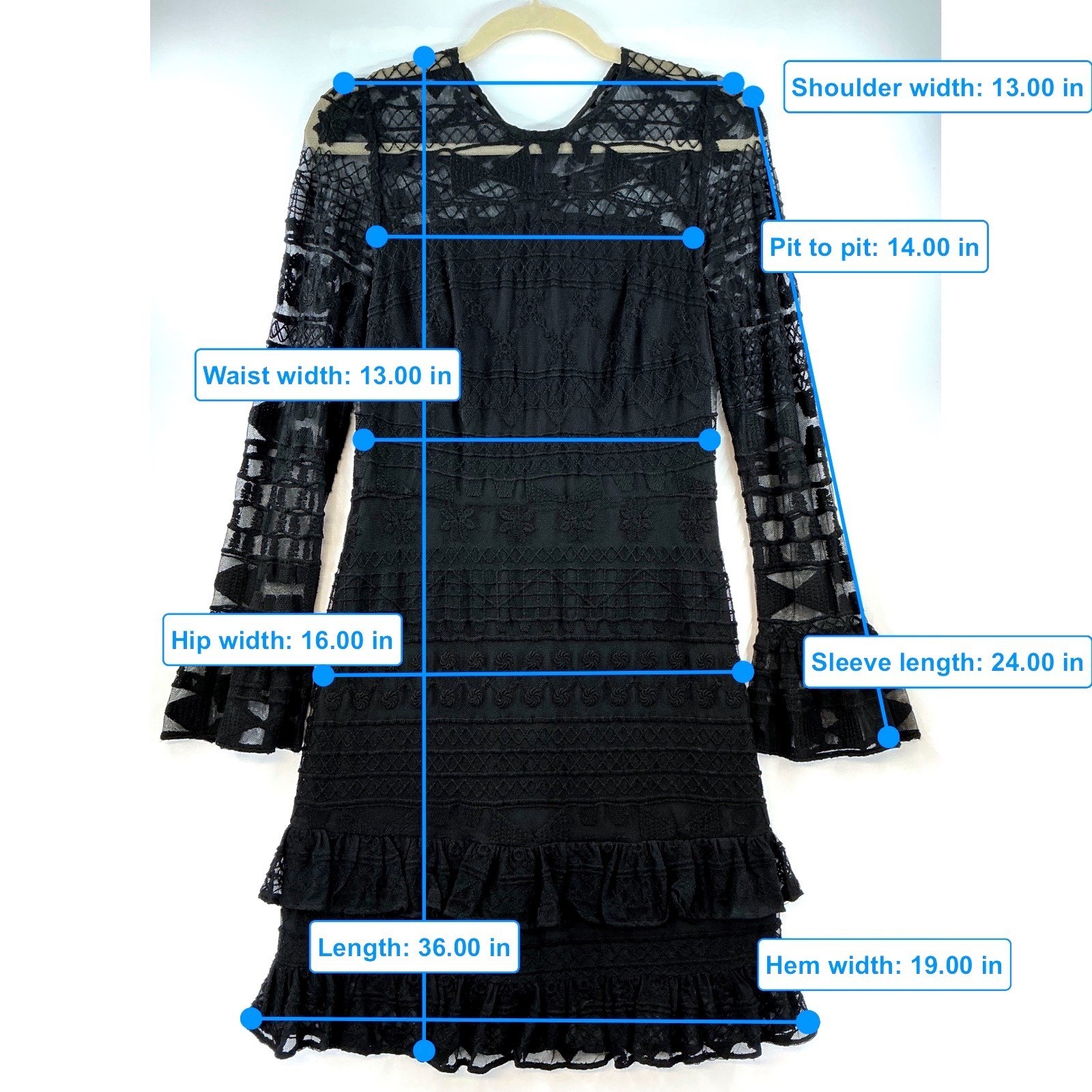 Parker Black Lace Bell Sleeve Ruffle Hem Mini Dress Sz S Whimsigoth Goth Glam