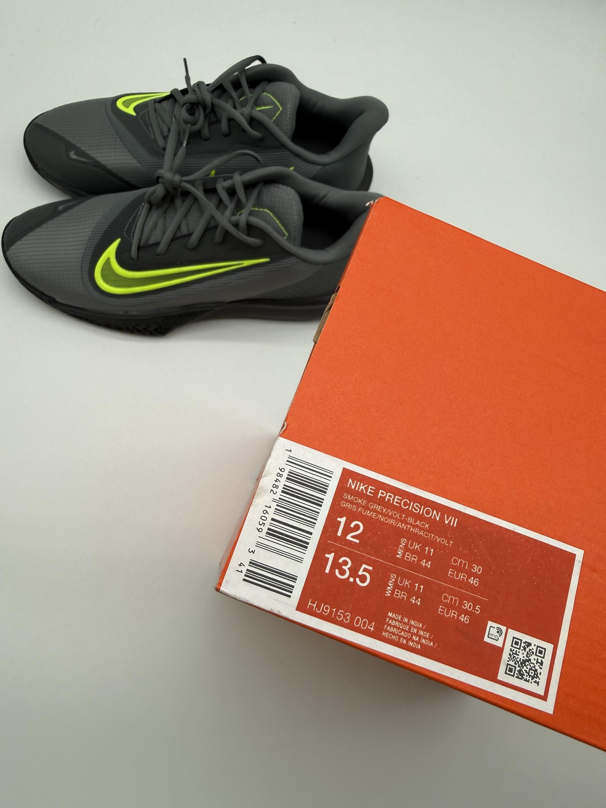 New Nike Precision Shoes Men’s Size 12 Gray Volt Basketball Sneakers HJ9153 004