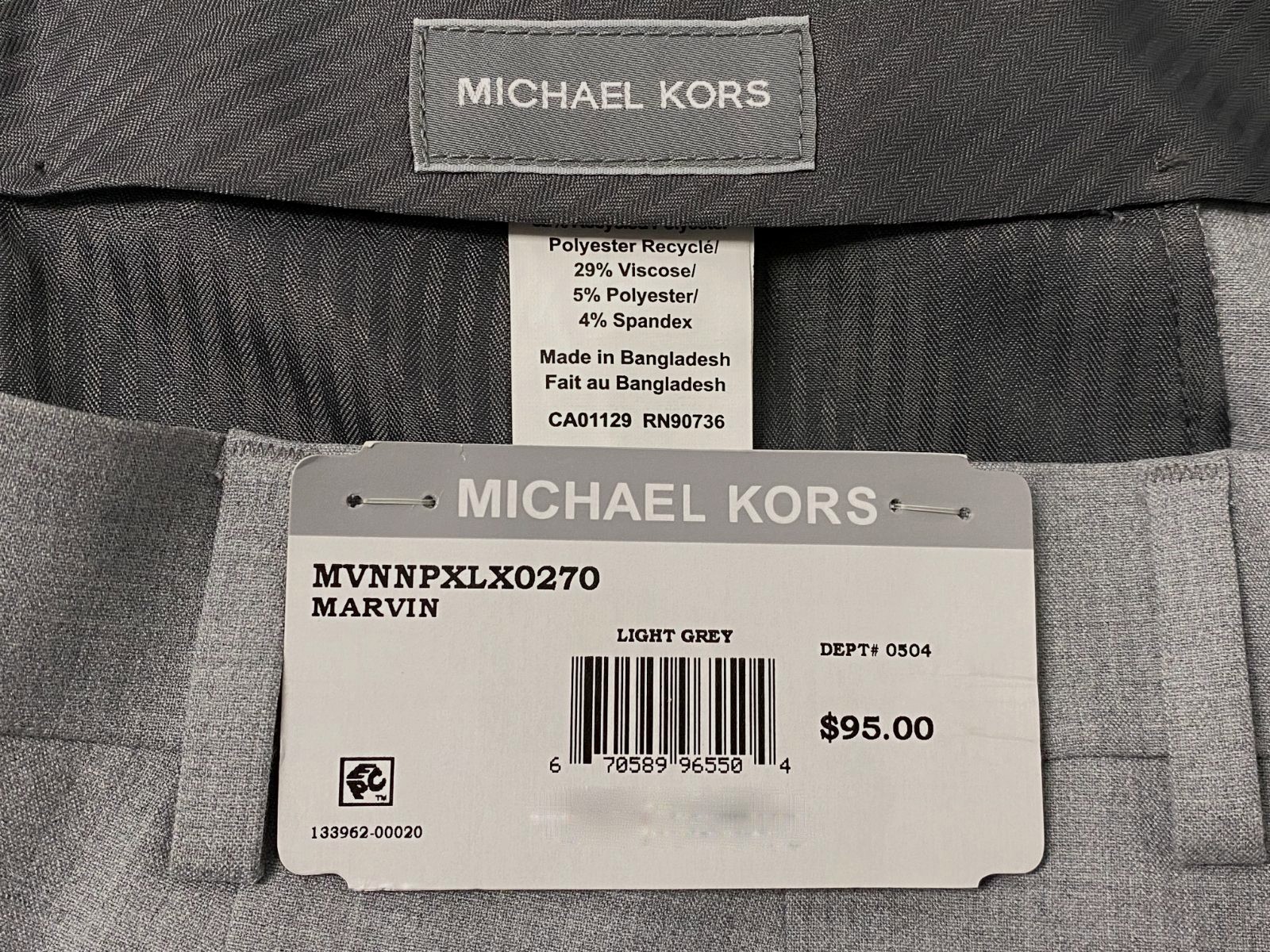 Michael Kors Men’s Gray Solid Performance Marvin Dress Pants Size 40W-32L