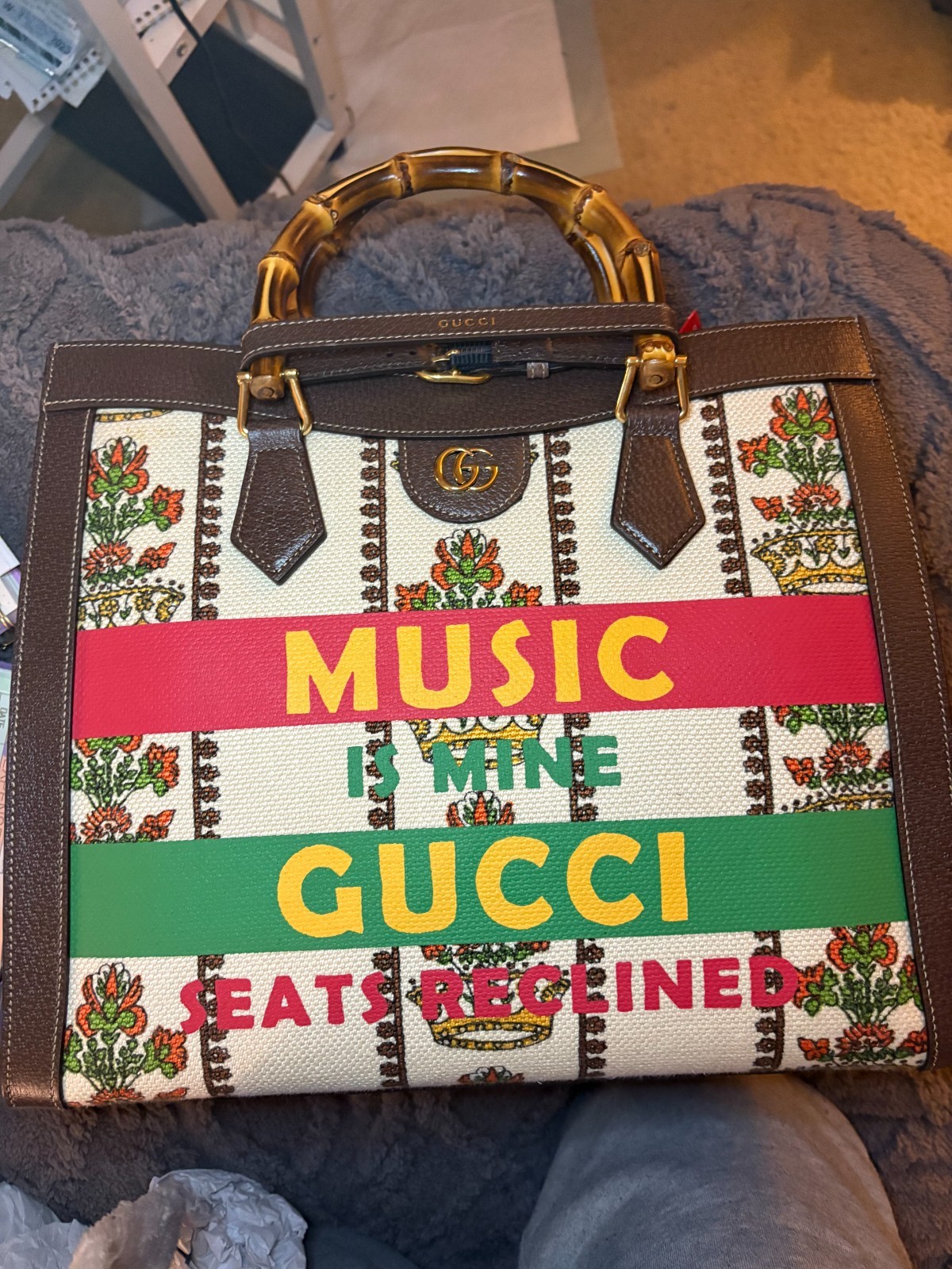 Gucci 100 Centennial Diana Music Is Mine Bamboo Tote 2 Straps Garment Bag NWT