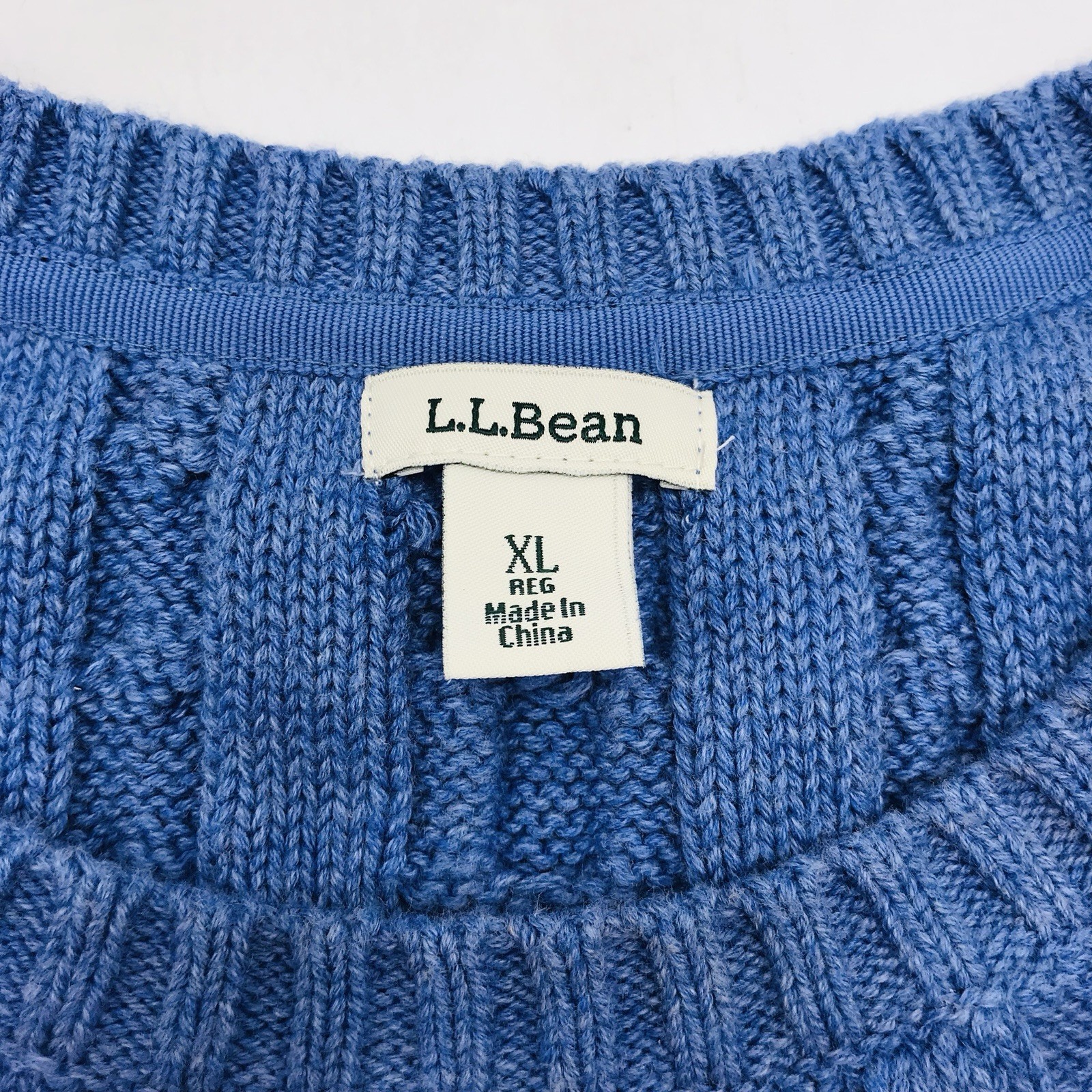 LL Bean Women’s Cable Knit Sweater Blue Fisherman Cotton Size XL